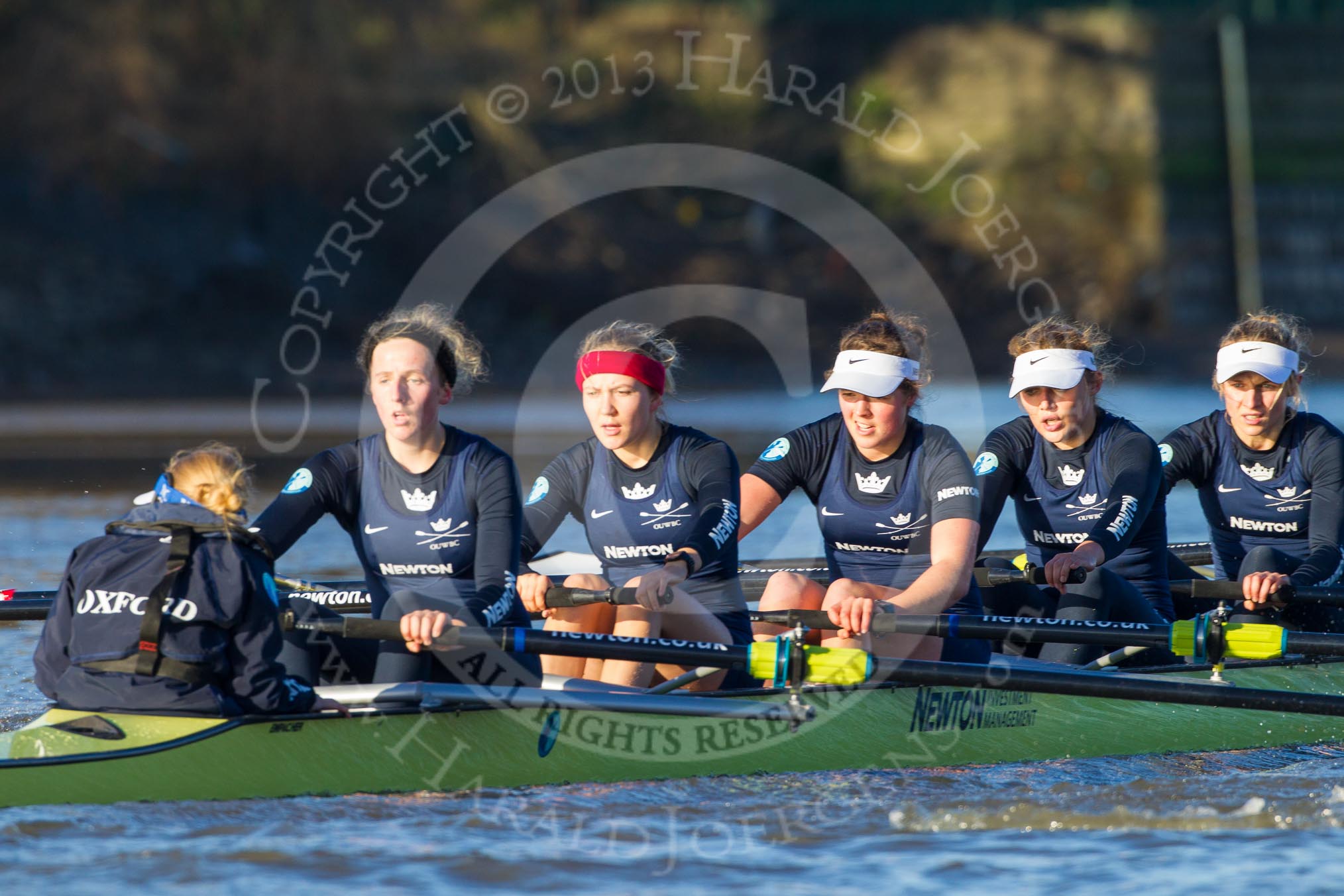 The Boat Race season 2014 - Women's Trial VIIIs (OUWBC, Oxford): Boudicca: Cox Erin Wysocki-Jones, Stroke Anastasia Chitty, 7 Maxie Scheske, 6 Lauren Kedar, 5 Nadine Graedel Iberg, 4 Hannah Roberts..
River Thames between Putney Bridge and Mortlake,
London SW15,

United Kingdom,
on 19 December 2013 at 12:48, image #103