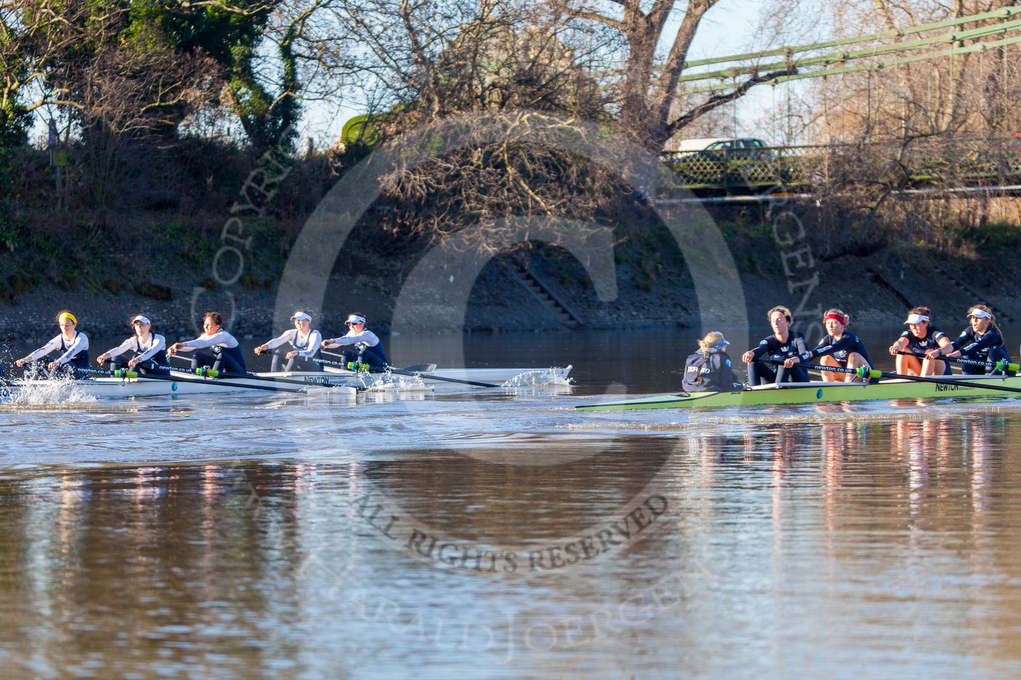 The Boat Race season 2014 - Women's Trial VIIIs (OUWBC, Oxford): Boudicca vs Cleopatra..
River Thames between Putney Bridge and Mortlake,
London SW15,

United Kingdom,
on 19 December 2013 at 12:49, image #124