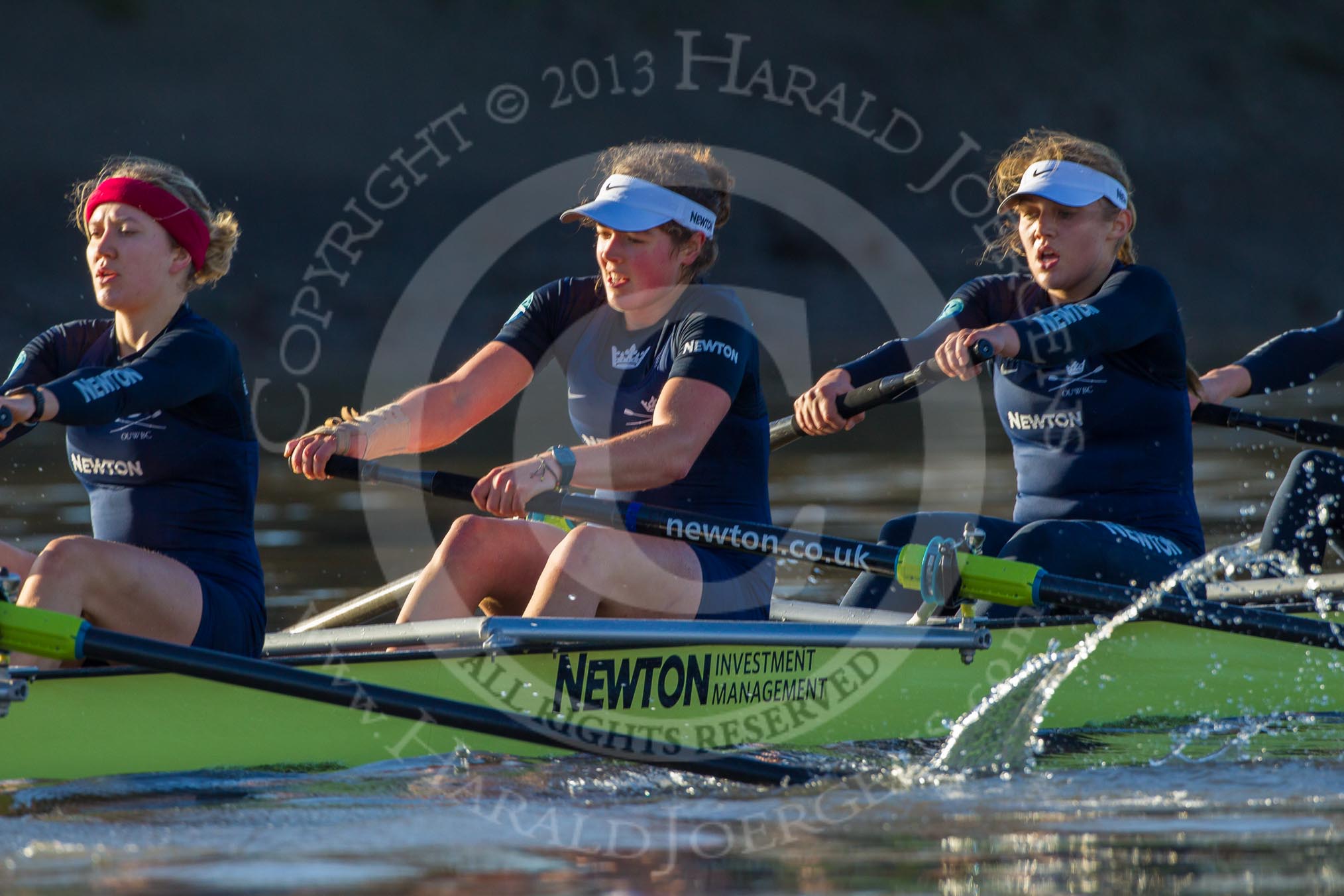 The Boat Race season 2014 - Women's Trial VIIIs (OUWBC, Oxford): Boudicca: 7 Maxie Scheske, 6 Lauren Kedar, 5 Nadine Graedel Iberg..
River Thames between Putney Bridge and Mortlake,
London SW15,

United Kingdom,
on 19 December 2013 at 12:51, image #135