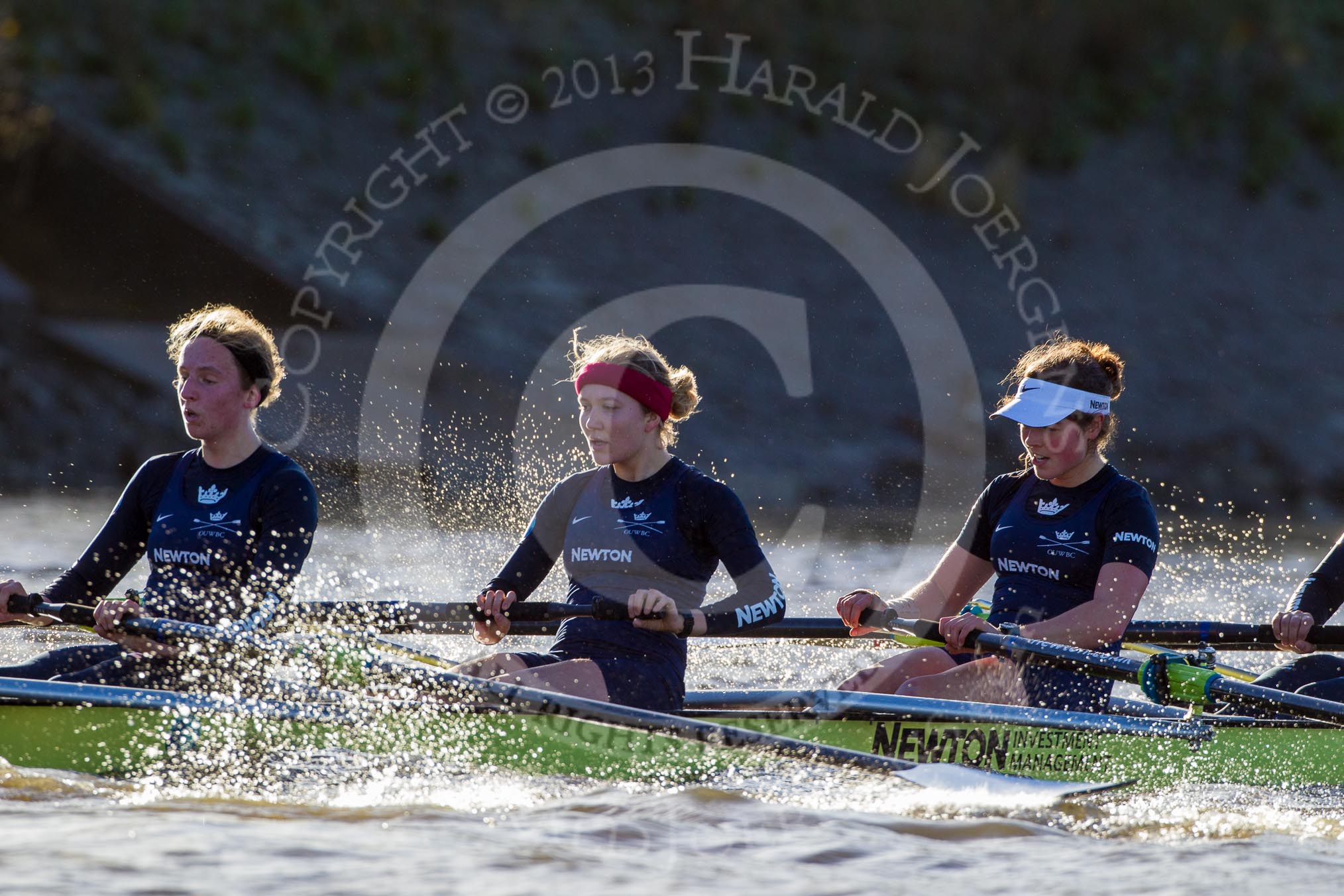 The Boat Race season 2014 - Women's Trial VIIIs (OUWBC, Oxford): Boudicca: CStroke Anastasia Chitty, 7 Maxie Scheske, 6 Lauren Kedar..
River Thames between Putney Bridge and Mortlake,
London SW15,

United Kingdom,
on 19 December 2013 at 12:52, image #140