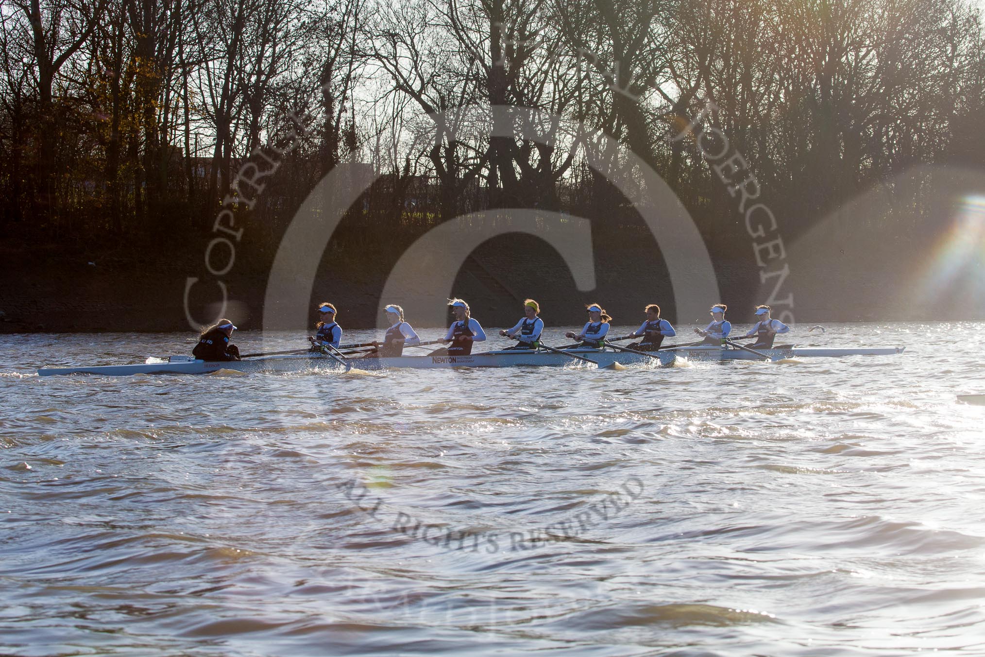 The Boat Race season 2014 - Women's Trial VIIIs (OUWBC, Oxford): Cleopatra: Cox Olivia Cleary, Stroke Laura Savarese, 7 Amber de Vere, 6 Elo Luik, 5 Harriet Keane, 4 Hannah Ledbury, 3 Isabelle Evans, 2 Chloe Farrar, Bow Elizabeth Fenje..
River Thames between Putney Bridge and Mortlake,
London SW15,

United Kingdom,
on 19 December 2013 at 12:54, image #149