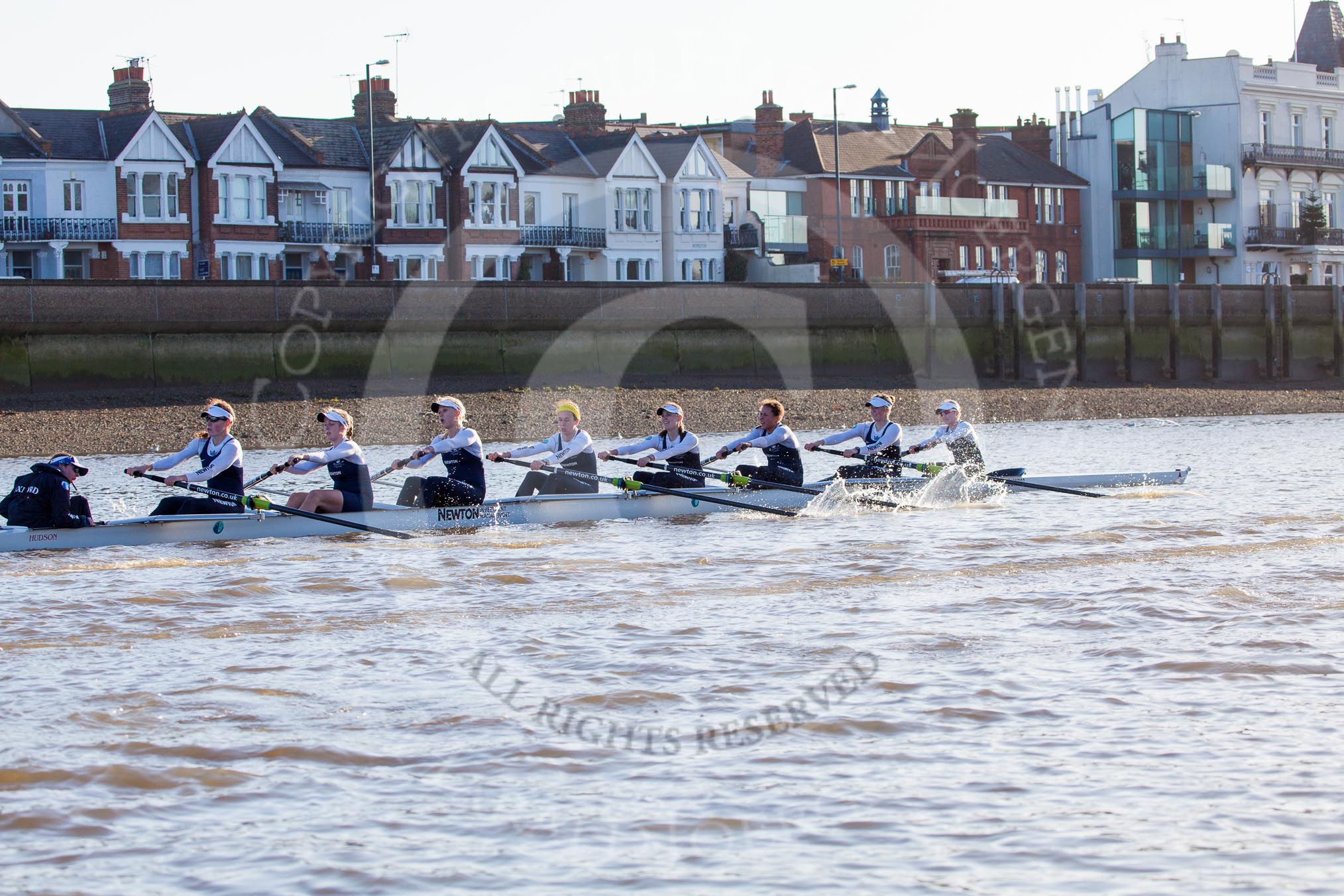 The Boat Race season 2014 - Women's Trial VIIIs (OUWBC, Oxford): Cleopatra: Cox Olivia Cleary, Stroke Laura Savarese, 7 Amber de Vere, 6 Elo Luik, 5 Harriet Keane, 4 Hannah Ledbury, 3 Isabelle Evans, 2 Chloe Farrar, Bow Elizabeth Fenje..
River Thames between Putney Bridge and Mortlake,
London SW15,

United Kingdom,
on 19 December 2013 at 12:59, image #199