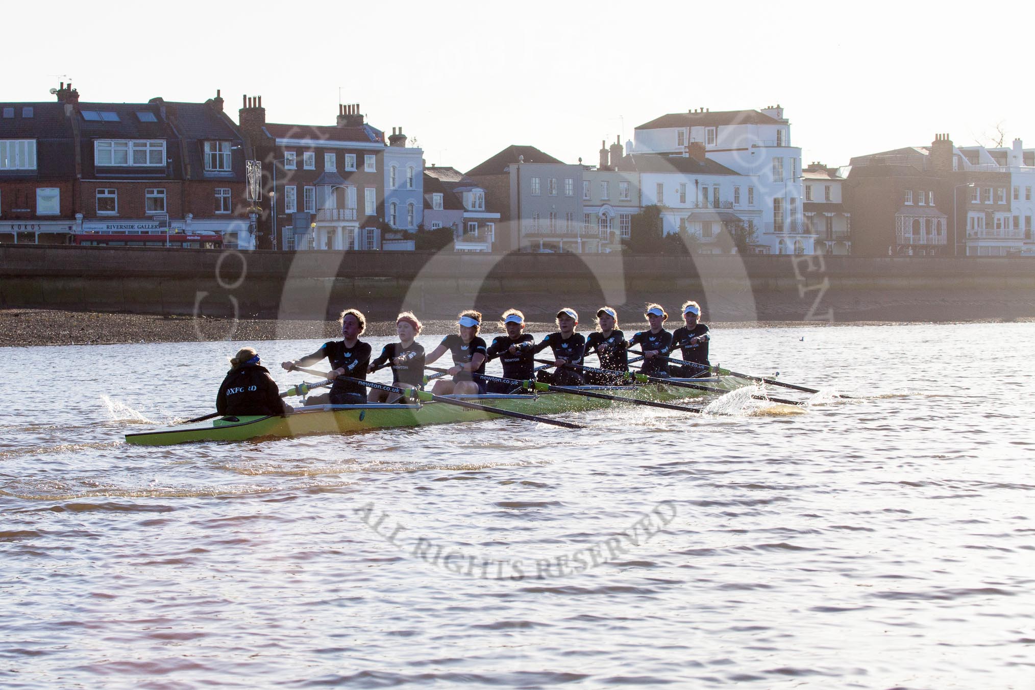 The Boat Race season 2014 - Women's Trial VIIIs (OUWBC, Oxford): Boudicca: Cox Erin Wysocki-Jones, Stroke Anastasia Chitty, 7 Maxie Scheske, 6 Lauren Kedar, 5 Nadine Graedel Iberg, 4 Hannah Roberts, 3 Clare Jamison, 2 Dora Amos, Bow Merel Lefferts..
River Thames between Putney Bridge and Mortlake,
London SW15,

United Kingdom,
on 19 December 2013 at 12:59, image #200