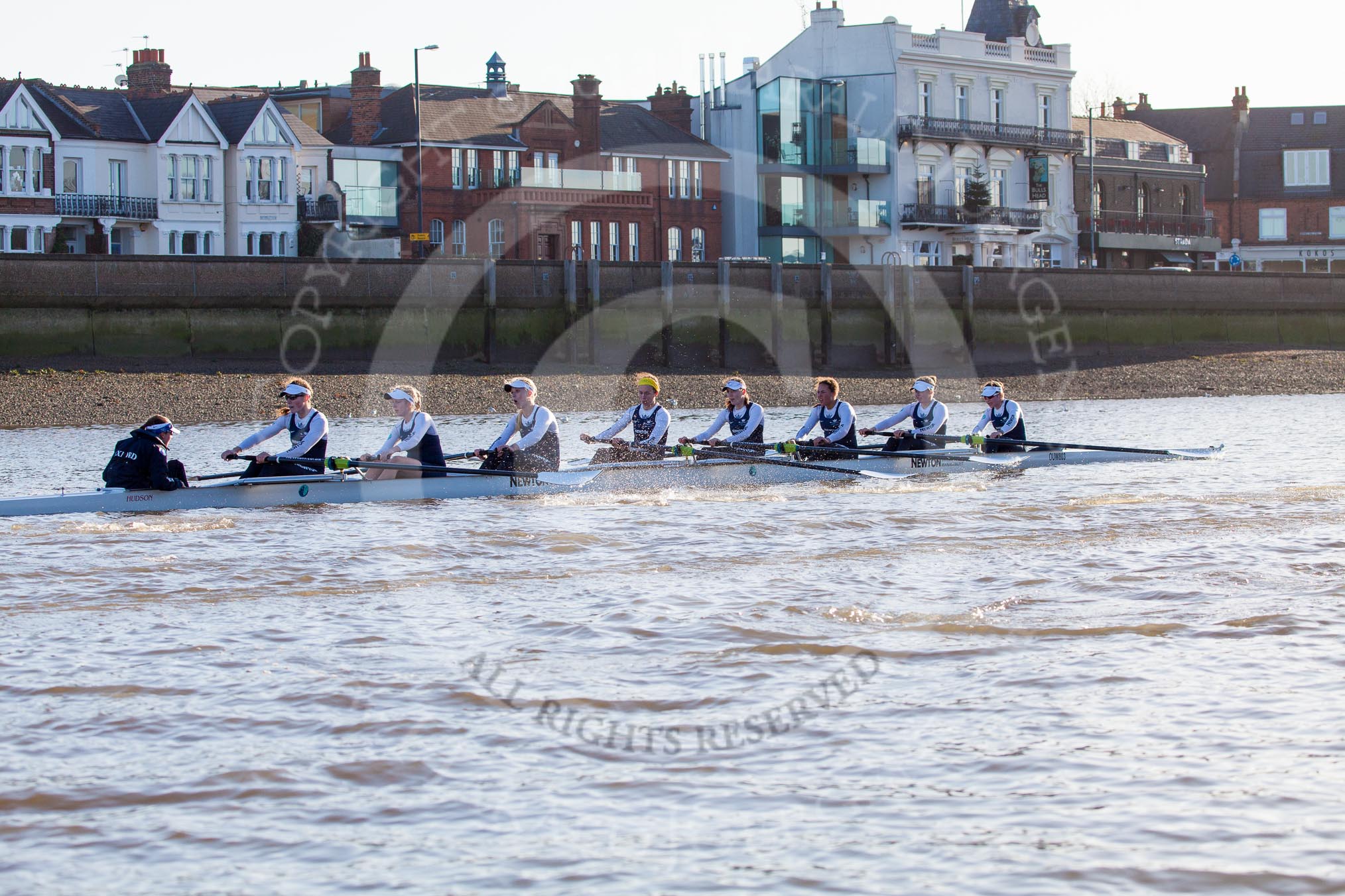 The Boat Race season 2014 - Women's Trial VIIIs (OUWBC, Oxford): Cleopatra: Cox Olivia Cleary, Stroke Laura Savarese, 7 Amber de Vere, 6 Elo Luik, 5 Harriet Keane, 4 Hannah Ledbury, 3 Isabelle Evans, 2 Chloe Farrar, Bow Elizabeth Fenje..
River Thames between Putney Bridge and Mortlake,
London SW15,

United Kingdom,
on 19 December 2013 at 12:59, image #201