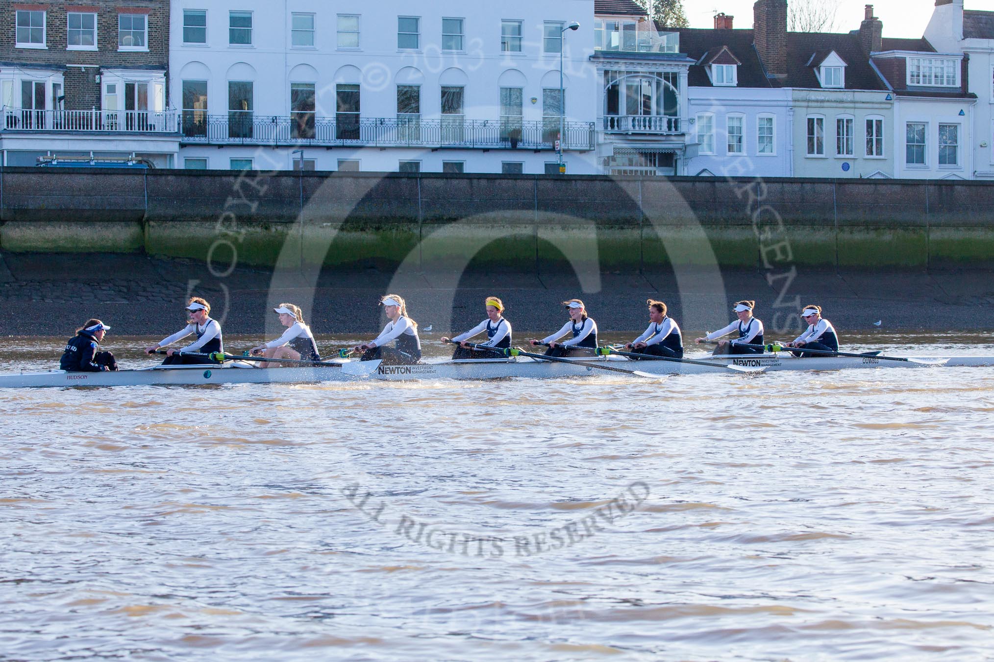 The Boat Race season 2014 - Women's Trial VIIIs (OUWBC, Oxford): Cleopatra: Cox Olivia Cleary, Stroke Laura Savarese, 7 Amber de Vere, 6 Elo Luik, 5 Harriet Keane, 4 Hannah Ledbury, 3 Isabelle Evans, 2 Chloe Farrar, Bow Elizabeth Fenje..
River Thames between Putney Bridge and Mortlake,
London SW15,

United Kingdom,
on 19 December 2013 at 13:00, image #203