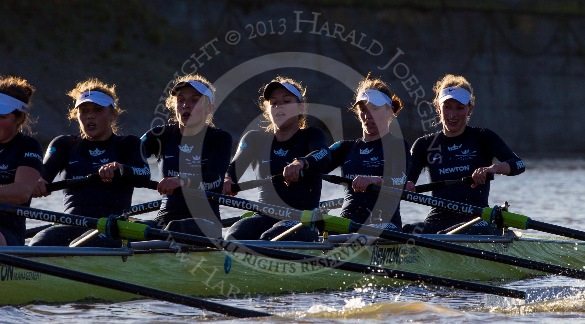 The Boat Race season 2014 - Women's Trial VIIIs (OUWBC, Oxford): Boudicca: 5 Nadine Graedel Iberg, 4 Hannah Roberts, 3 Clare Jamison, 2 Dora Amos, Bow Merel Lefferts..
River Thames between Putney Bridge and Mortlake,
London SW15,

United Kingdom,
on 19 December 2013 at 13:01, image #208