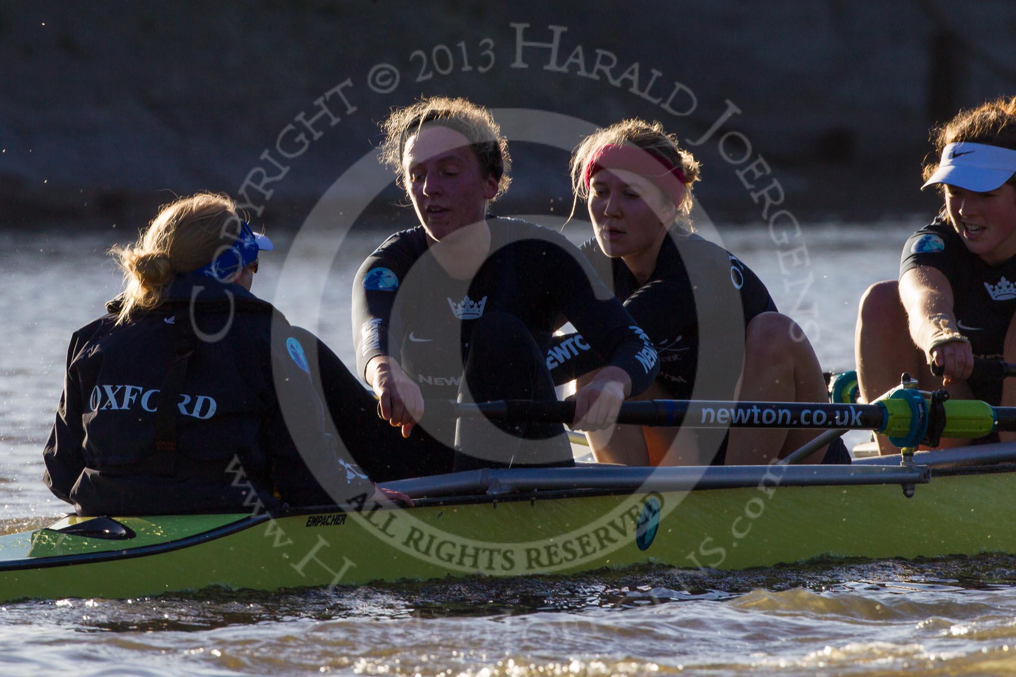 The Boat Race season 2014 - Women's Trial VIIIs (OUWBC, Oxford): Boudicca: Cox Erin Wysocki-Jones, Stroke Anastasia Chitty, 7 Maxie Scheske, 6 Lauren Kedar..
River Thames between Putney Bridge and Mortlake,
London SW15,

United Kingdom,
on 19 December 2013 at 13:01, image #209