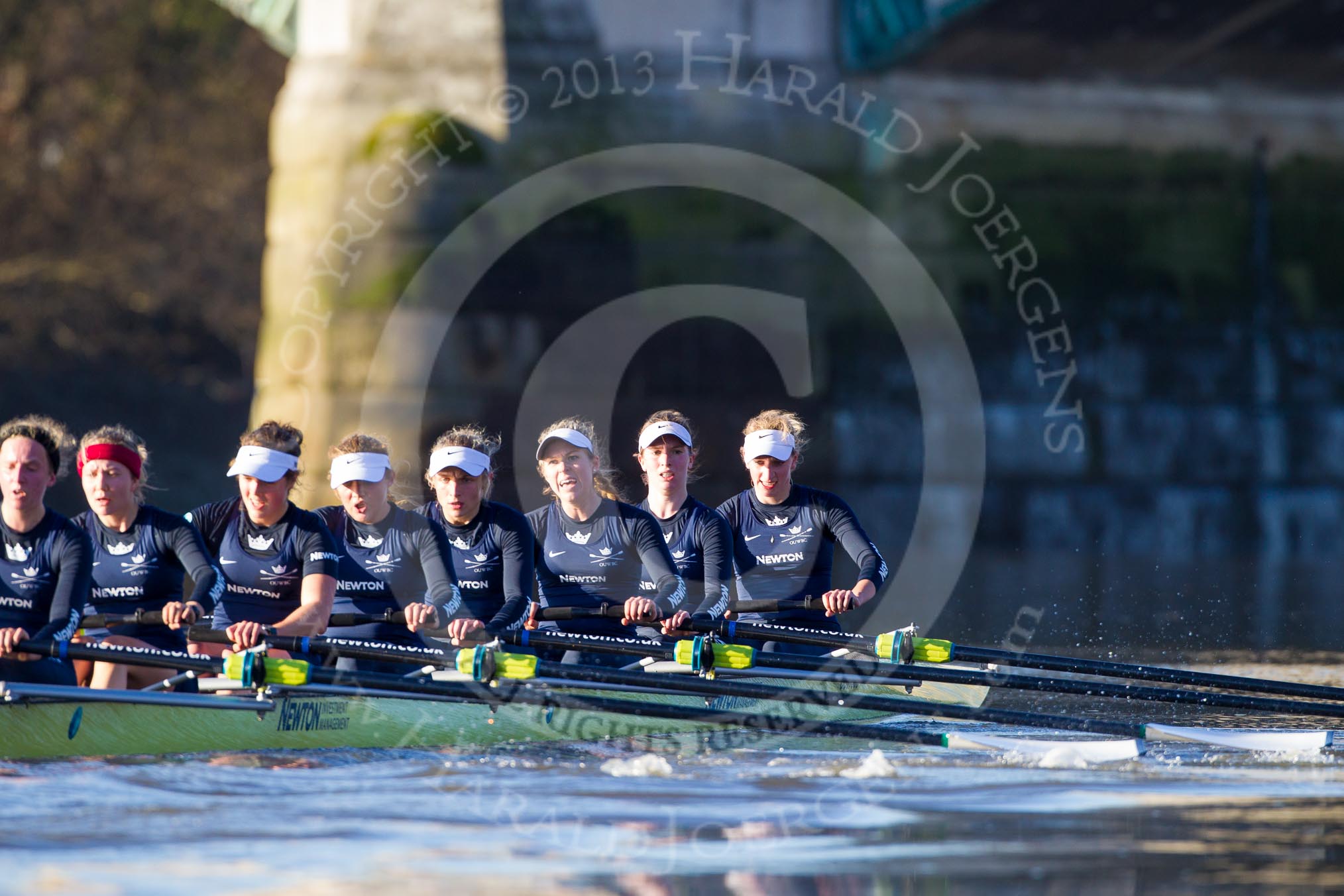 The Boat Race season 2014 - Women's Trial VIIIs (OUWBC, Oxford): Boudicca:Stroke Anastasia Chitty, 7 Maxie Scheske, 6 Lauren Kedar, 5 Nadine Graedel Iberg, 4 Hannah Roberts, 3 Clare Jamison, 2 Dora Amos, Bow Merel Lefferts..
River Thames between Putney Bridge and Mortlake,
London SW15,

United Kingdom,
on 19 December 2013 at 13:04, image #240