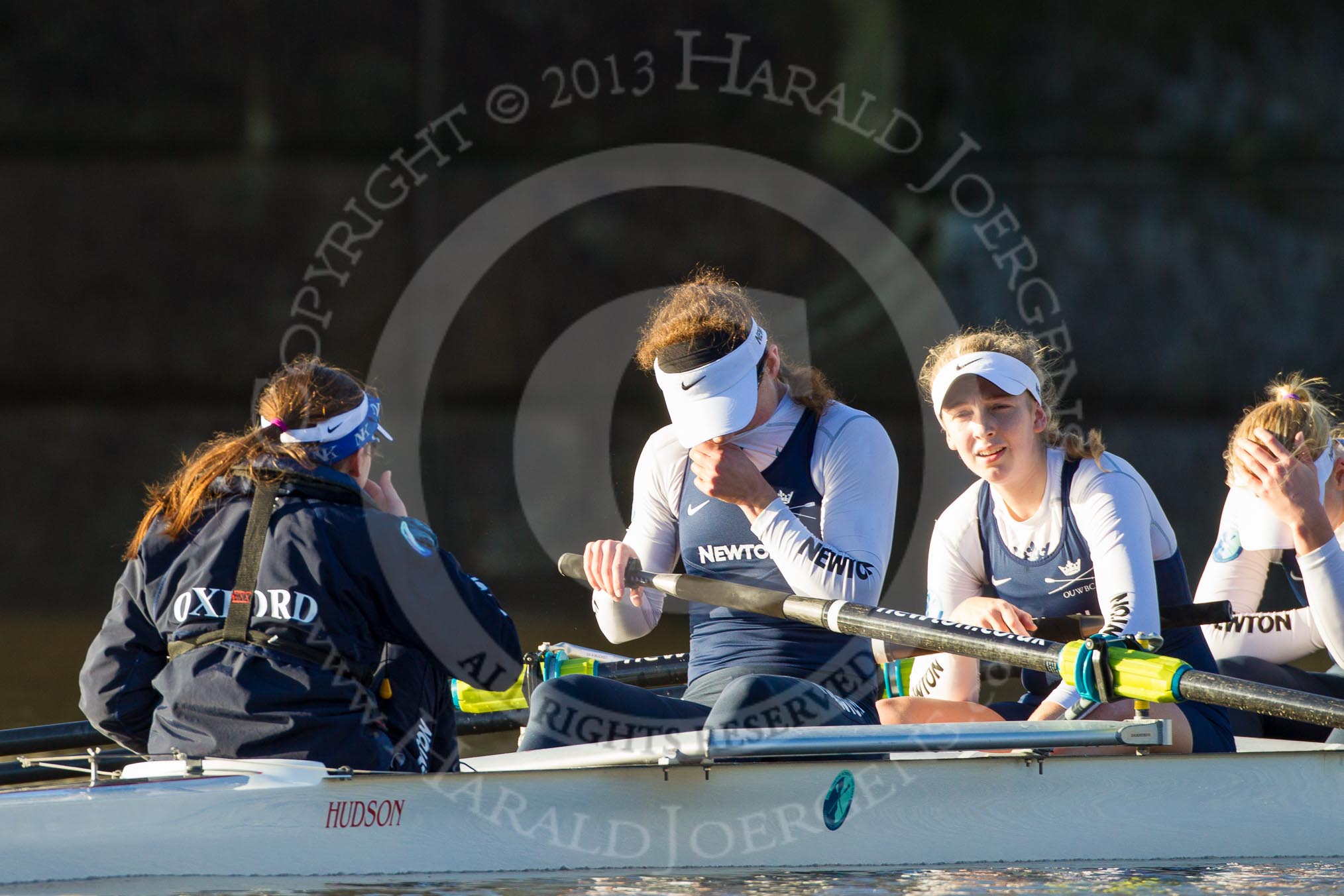 The Boat Race season 2014 - Women's Trial VIIIs (OUWBC, Oxford): Cleopatra: Cox Olivia Cleary, Stroke Laura Savarese, 7 Amber de Vere, 6 Elo Luik..
River Thames between Putney Bridge and Mortlake,
London SW15,

United Kingdom,
on 19 December 2013 at 13:05, image #247