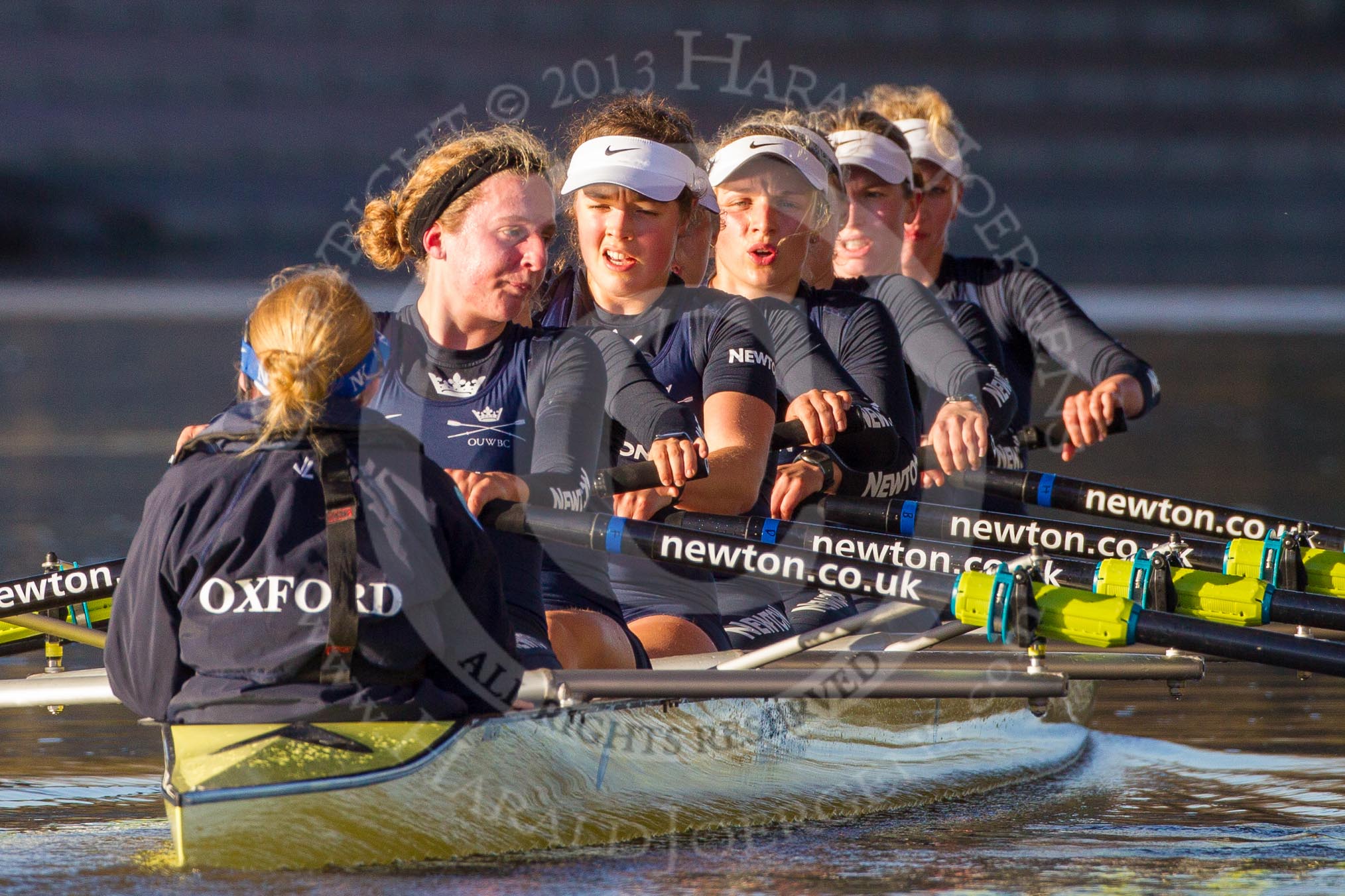 The Boat Race season 2014 - Women's Trial VIIIs (OUWBC, Oxford): Boudicca: Cox Erin Wysocki-Jones, Stroke Anastasia Chitty, 6 Lauren Kedar, 4 Hannah Roberts, 2 Dora Amos, Bow Merel Lefferts..
River Thames between Putney Bridge and Mortlake,
London SW15,

United Kingdom,
on 19 December 2013 at 13:05, image #253