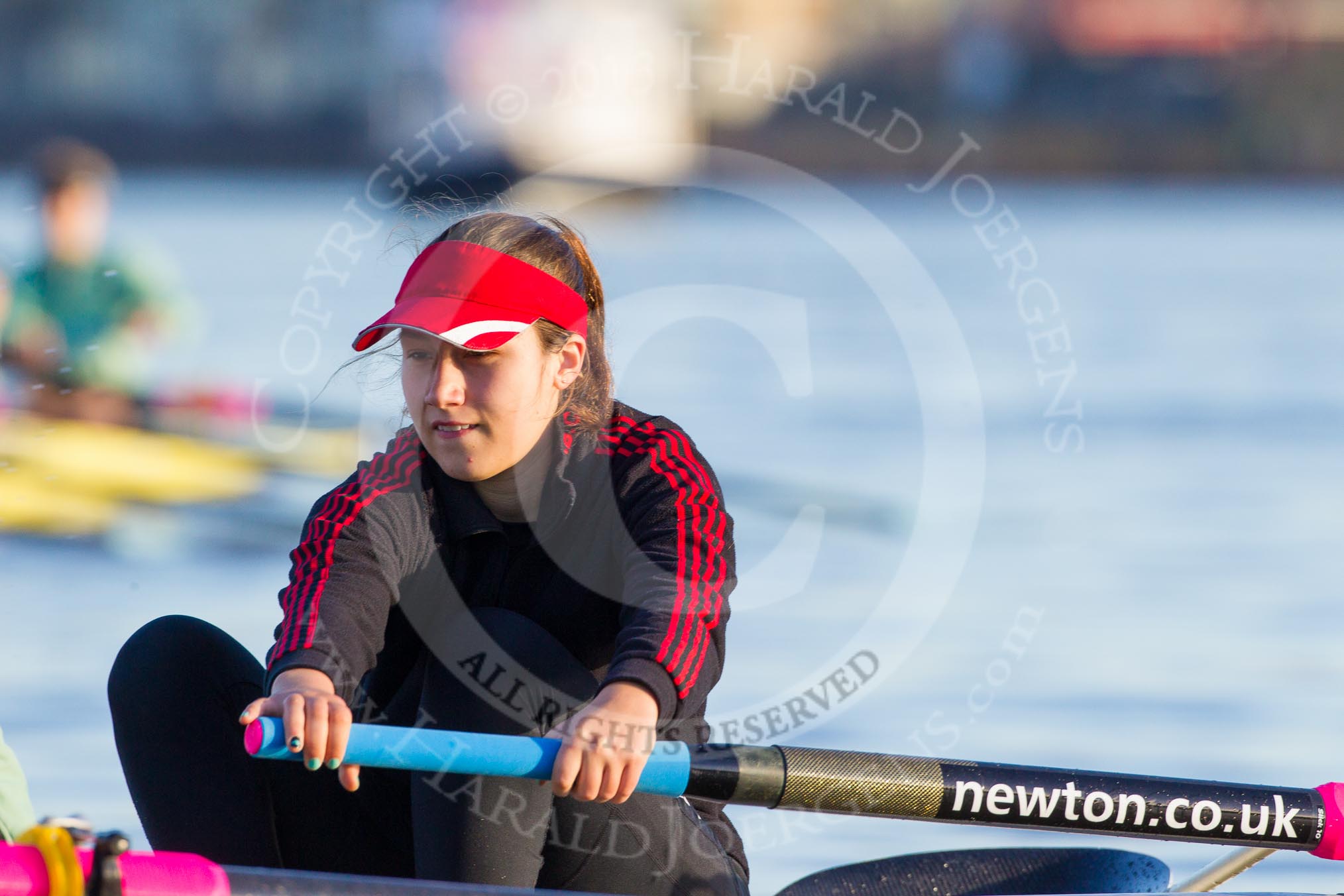 The Boat Race season 2014 - Women's Trial VIIIs(CUWBC, Cambridge): Wink Wink:  Bow Ella Barnard..
River Thames between Putney Bridge and Mortlake,
London SW15,

United Kingdom,
on 19 December 2013 at 13:49, image #284