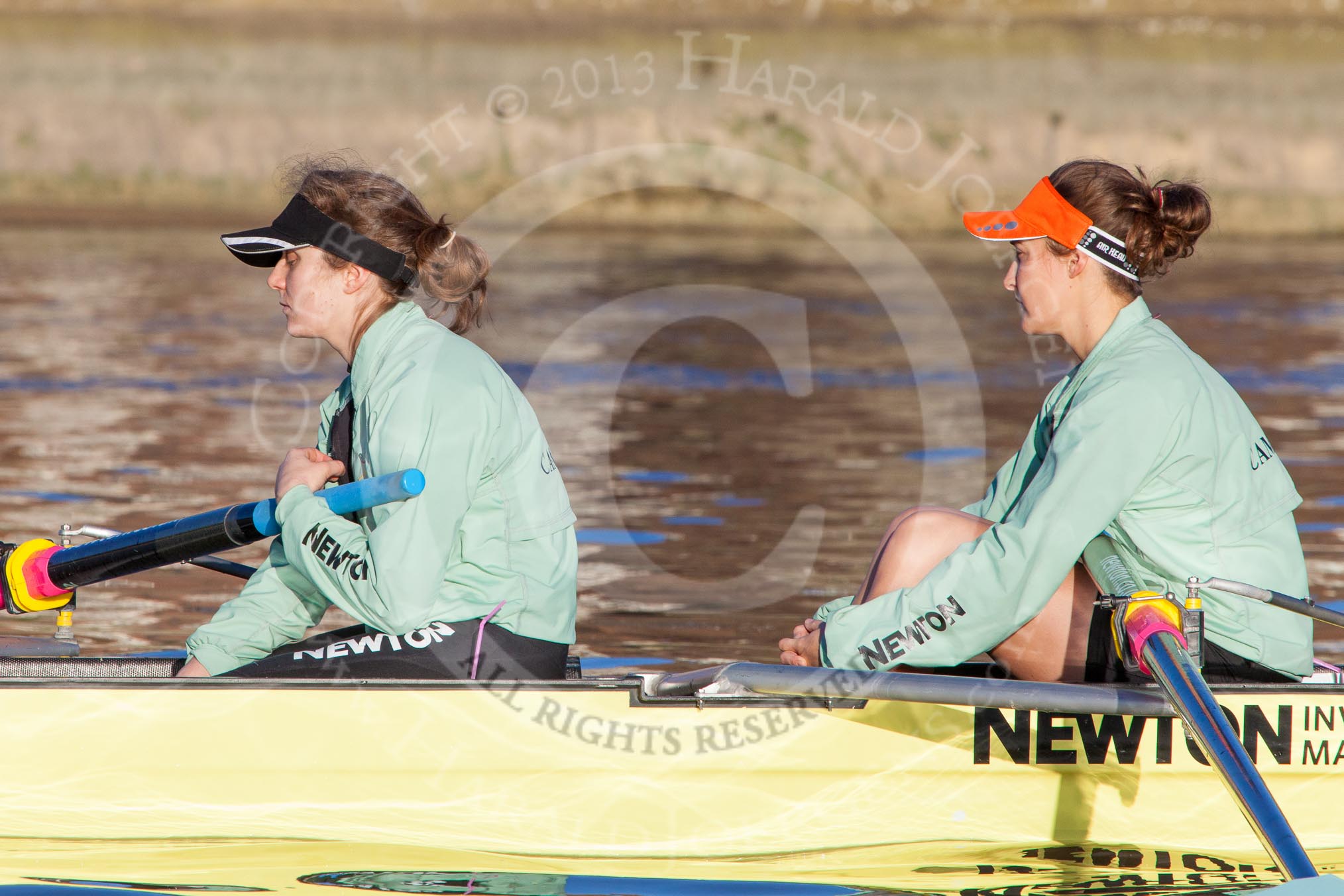 The Boat Race season 2014 - Women's Trial VIIIs(CUWBC, Cambridge): Nudge Nudge:3 Hannah Evans, 2 Anouska Bartlett..
River Thames between Putney Bridge and Mortlake,
London SW15,

United Kingdom,
on 19 December 2013 at 13:54, image #292