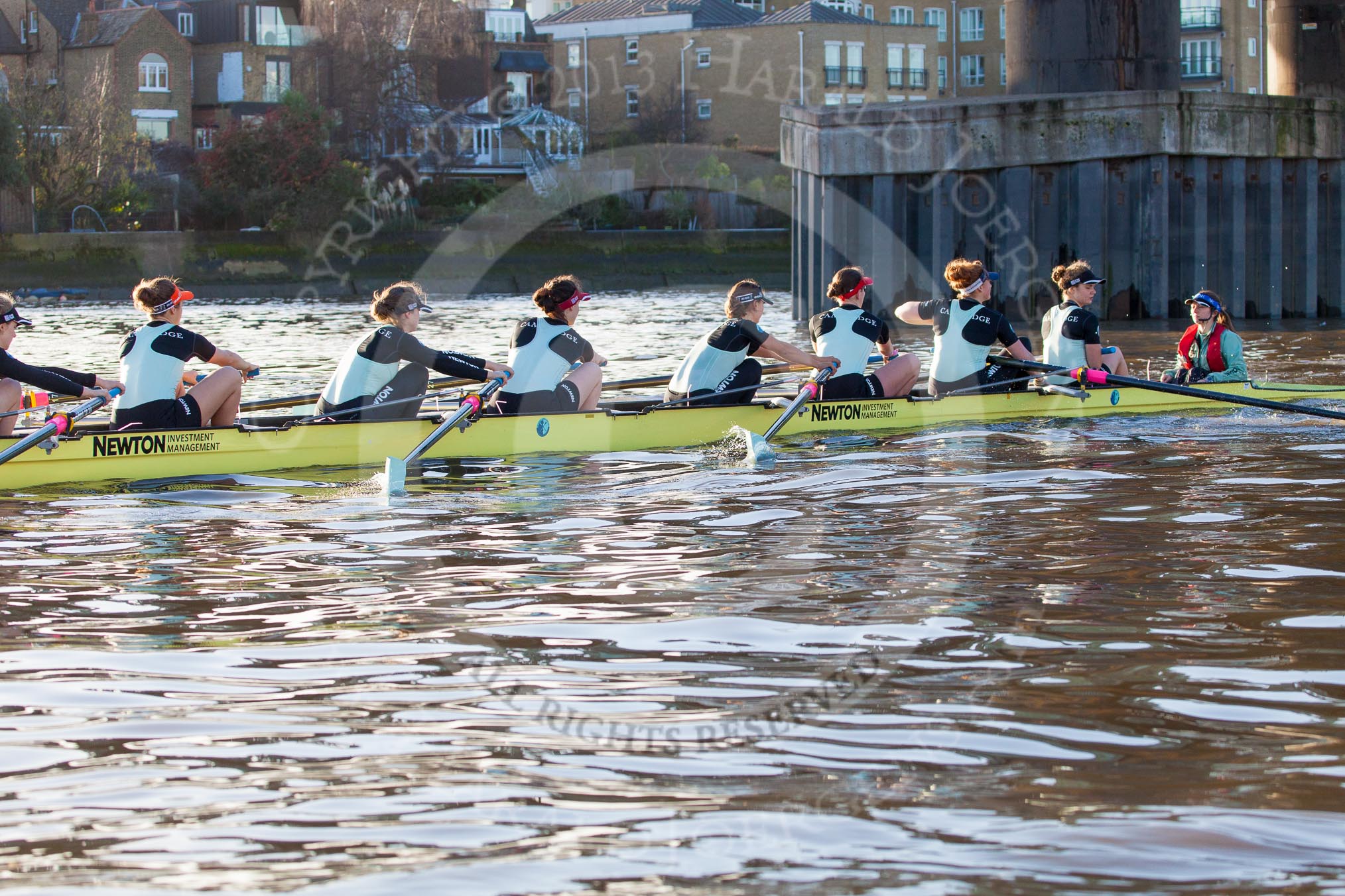 The Boat Race season 2014 - Women's Trial VIIIs(CUWBC, Cambridge): Nudge Nudge: Cox Esther Momcilovic, Stroke Holly Game,7 Izzy Vyvyan, 6 Kate Ashley, 5 Valentina Futoryanova, 4 Catherine Foot, 3 Hannah Evans, 2 Anouska Bartlett, Bow Lottie Meggitt..
River Thames between Putney Bridge and Mortlake,
London SW15,

United Kingdom,
on 19 December 2013 at 13:56, image #293