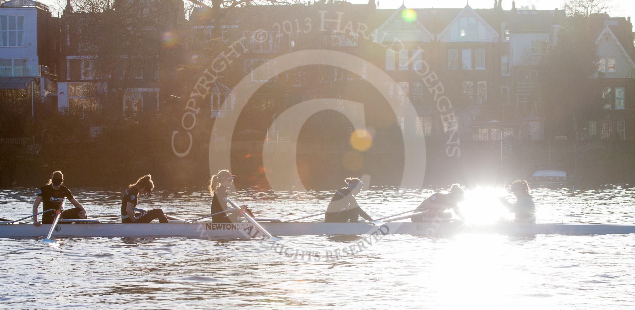 The Boat Race season 2014 - Women's Trial VIIIs(CUWBC, Cambridge): Wink Wink: Cox Priya Crosby, Stroke Melissa Wilson, 7 Jilly Tovey, 6 Fiona Macklin, 5 Caroline Reid, 4 Sara Lackner..
River Thames between Putney Bridge and Mortlake,
London SW15,

United Kingdom,
on 19 December 2013 at 13:57, image #294