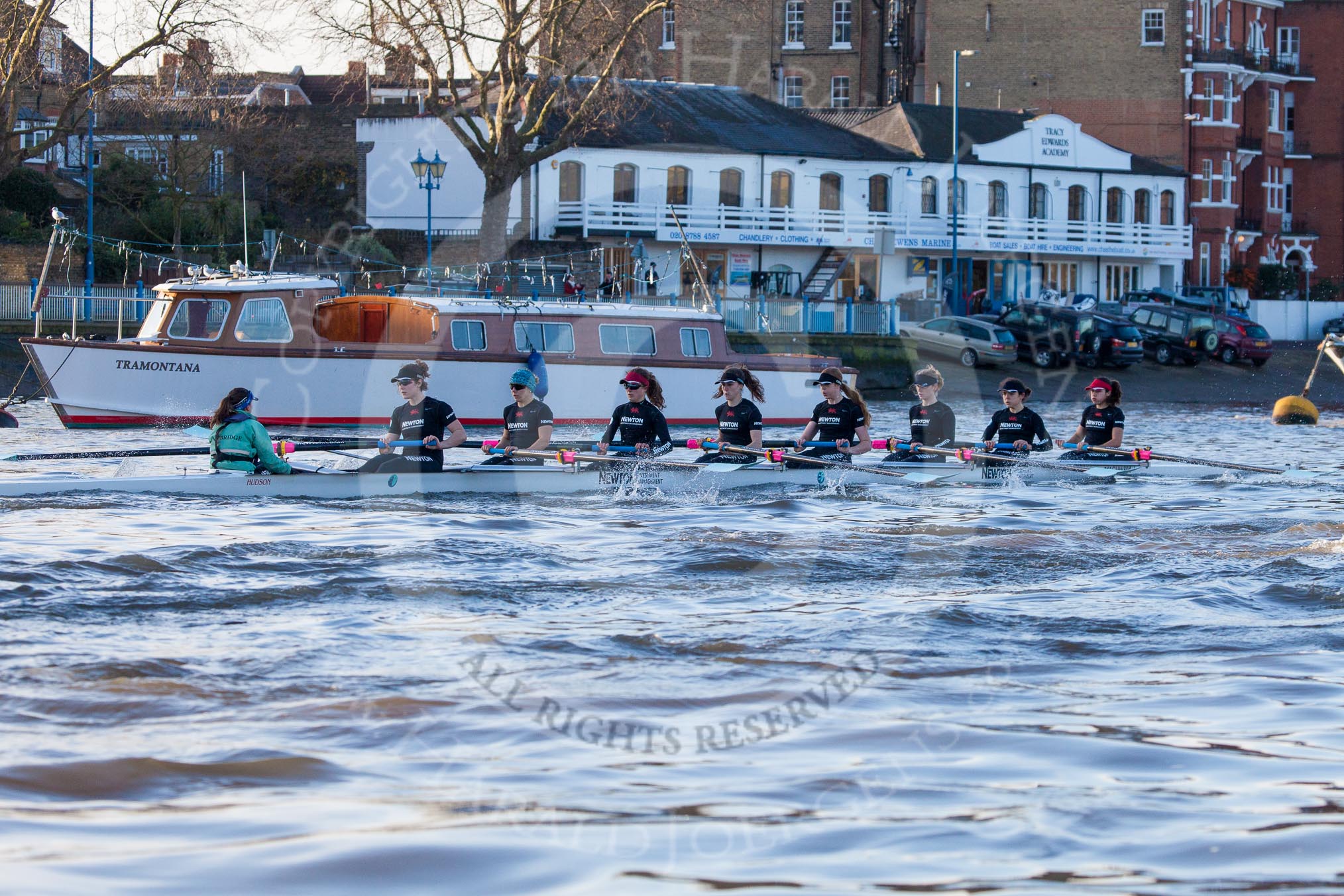 The Boat Race season 2014 - Women's Trial VIIIs(CUWBC, Cambridge): Wink Wink: Cox Priya Crosby, Stroke Melissa Wilson, 7 Jilly Tovey, 6 Fiona Macklin, 5 Caroline Reid, 4 Sara Lackner, 3 Hannah Roberst, 2 Sarah Crowther, Bow Ella Barnard..
River Thames between Putney Bridge and Mortlake,
London SW15,

United Kingdom,
on 19 December 2013 at 14:02, image #309