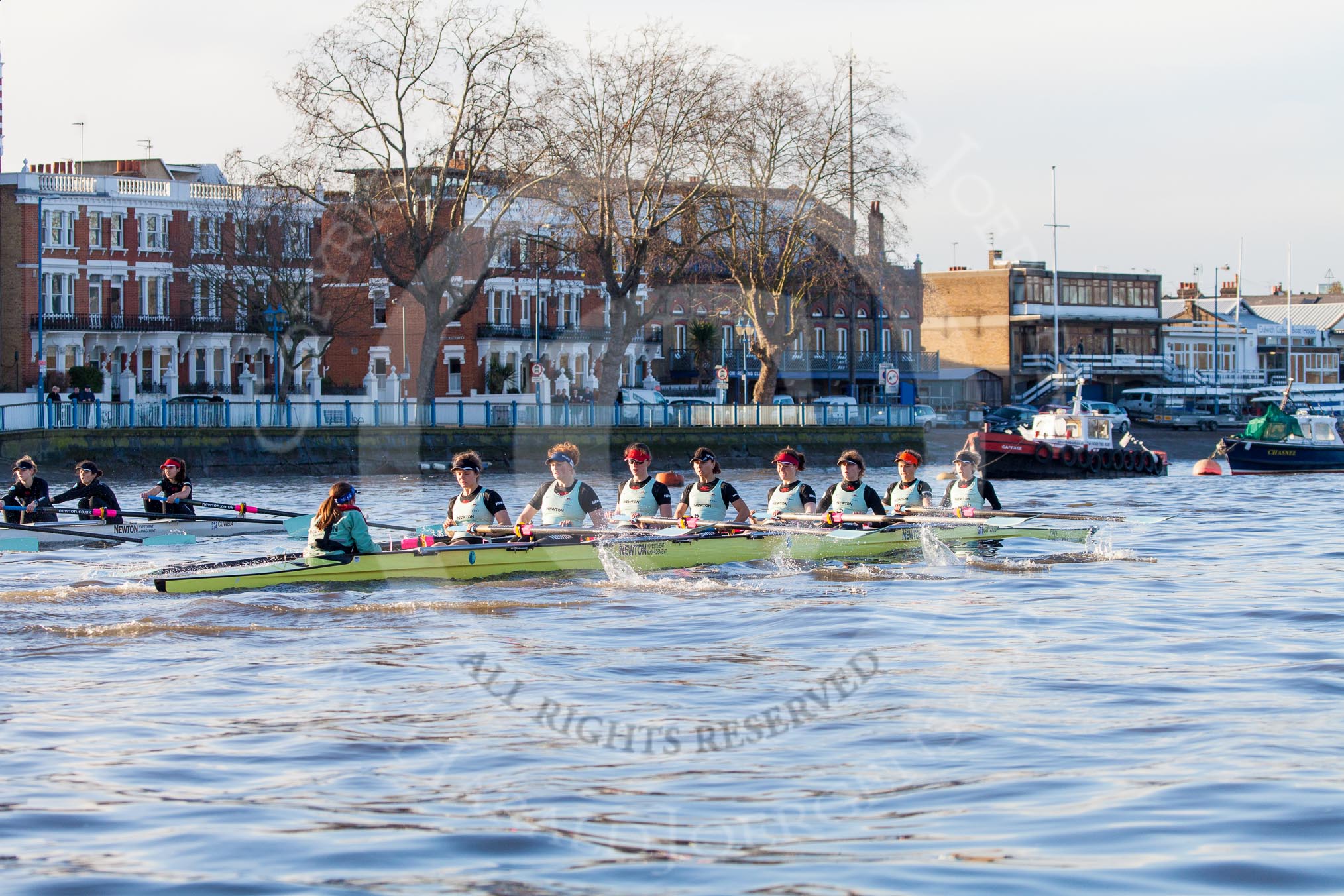 The Boat Race season 2014 - Women's Trial VIIIs(CUWBC, Cambridge): Nudge Nudge vs Wink Wink..
River Thames between Putney Bridge and Mortlake,
London SW15,

United Kingdom,
on 19 December 2013 at 14:02, image #311