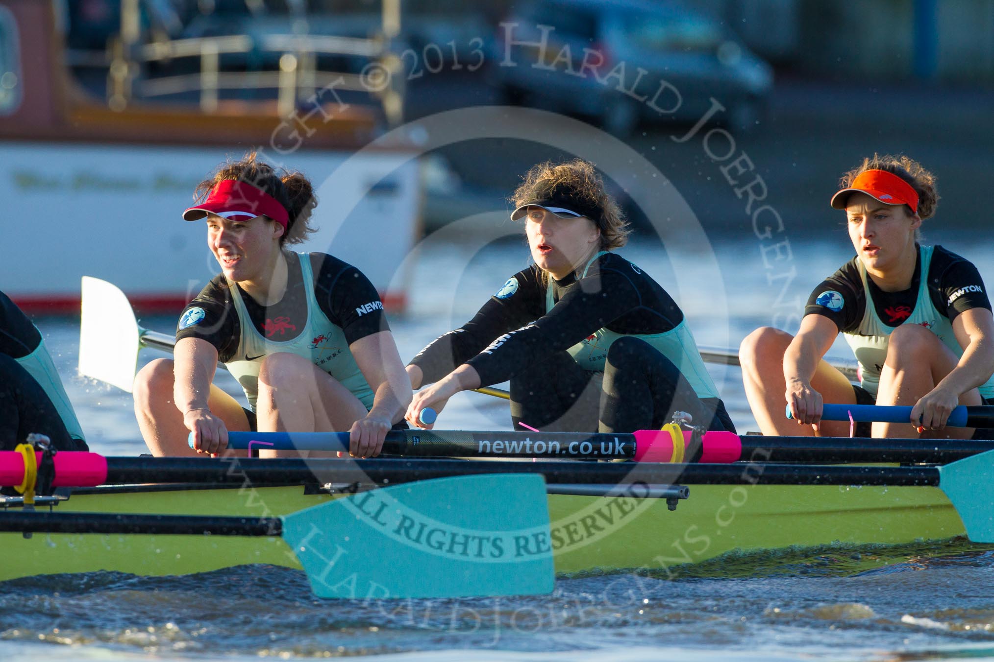 The Boat Race season 2014 - Women's Trial VIIIs(CUWBC, Cambridge): Nudge Nudge: C 4 Catherine Foot, 3 Hannah Evans, 2 Anouska Bartlett..
River Thames between Putney Bridge and Mortlake,
London SW15,

United Kingdom,
on 19 December 2013 at 14:03, image #316