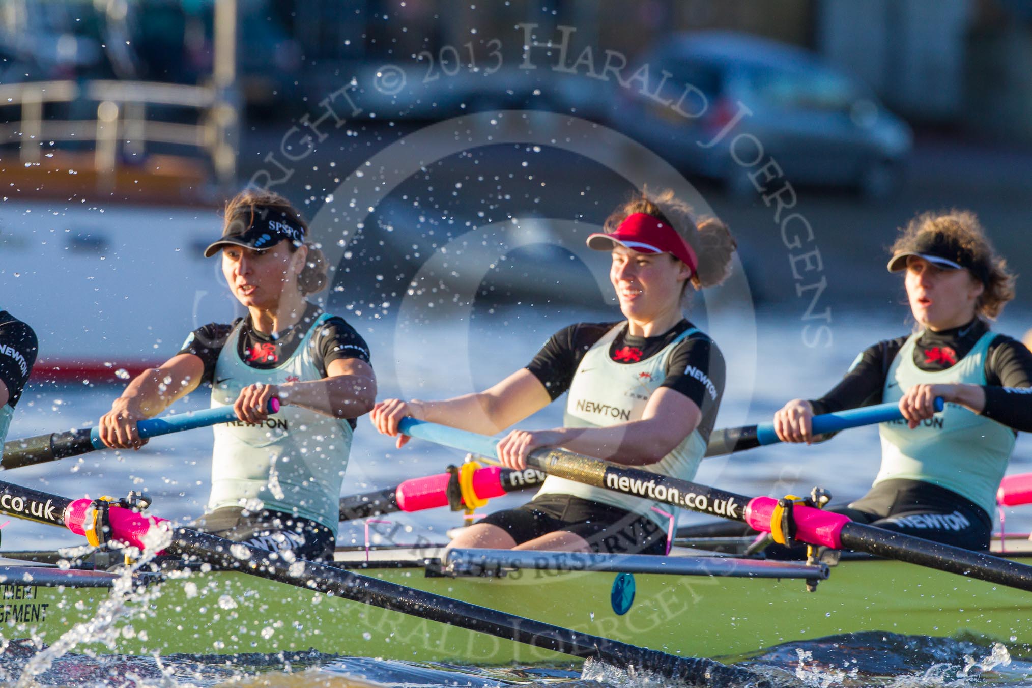 The Boat Race season 2014 - Women's Trial VIIIs(CUWBC, Cambridge): Nudge Nudge: 5 Valentina Futoryanova, 4 Catherine Foot, 3 Hannah Evans..
River Thames between Putney Bridge and Mortlake,
London SW15,

United Kingdom,
on 19 December 2013 at 14:03, image #317