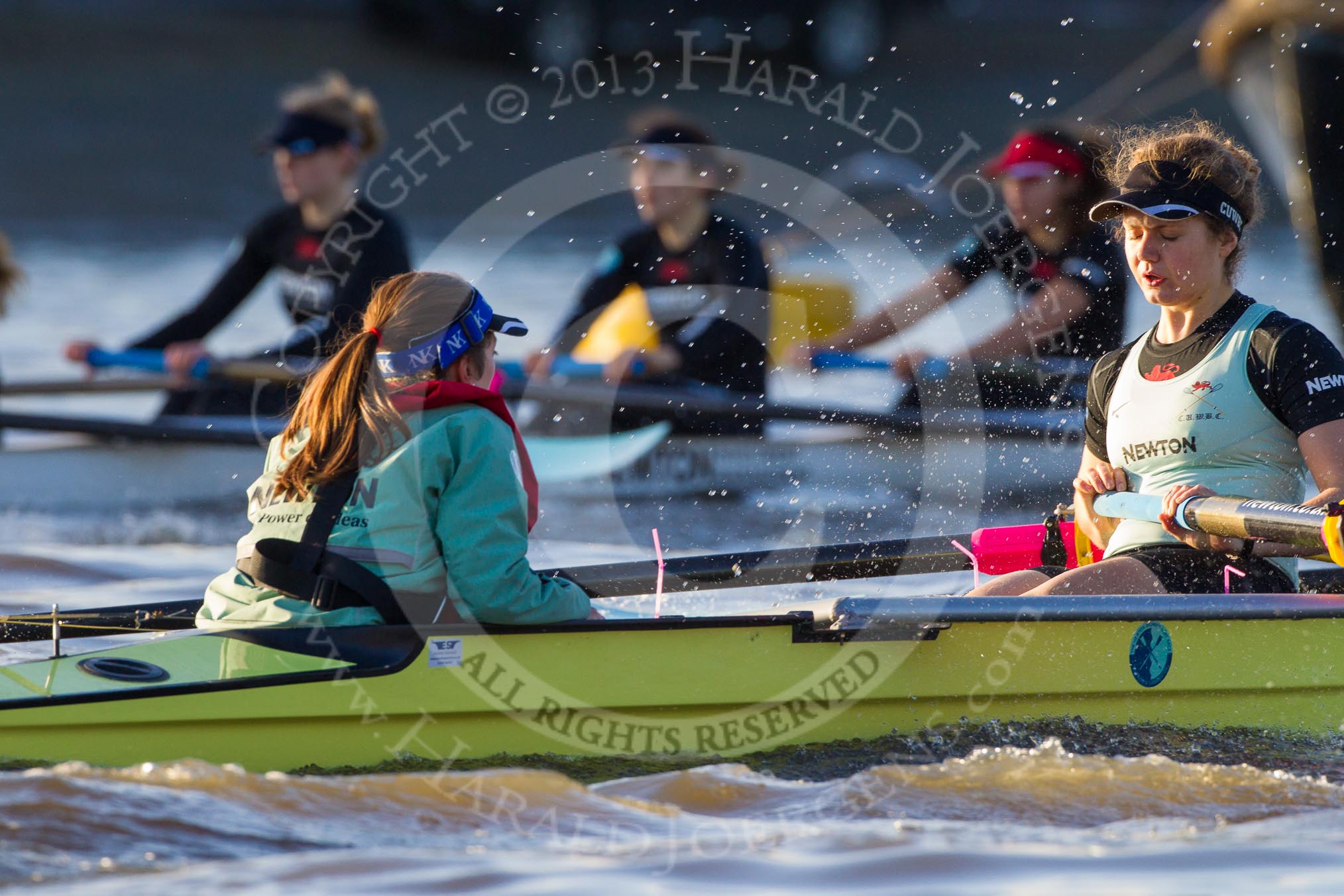 The Boat Race season 2014 - Women's Trial VIIIs(CUWBC, Cambridge): Nudge Nudge: Cox Esther Momcilovic, Stroke Holly Game..
River Thames between Putney Bridge and Mortlake,
London SW15,

United Kingdom,
on 19 December 2013 at 14:03, image #321