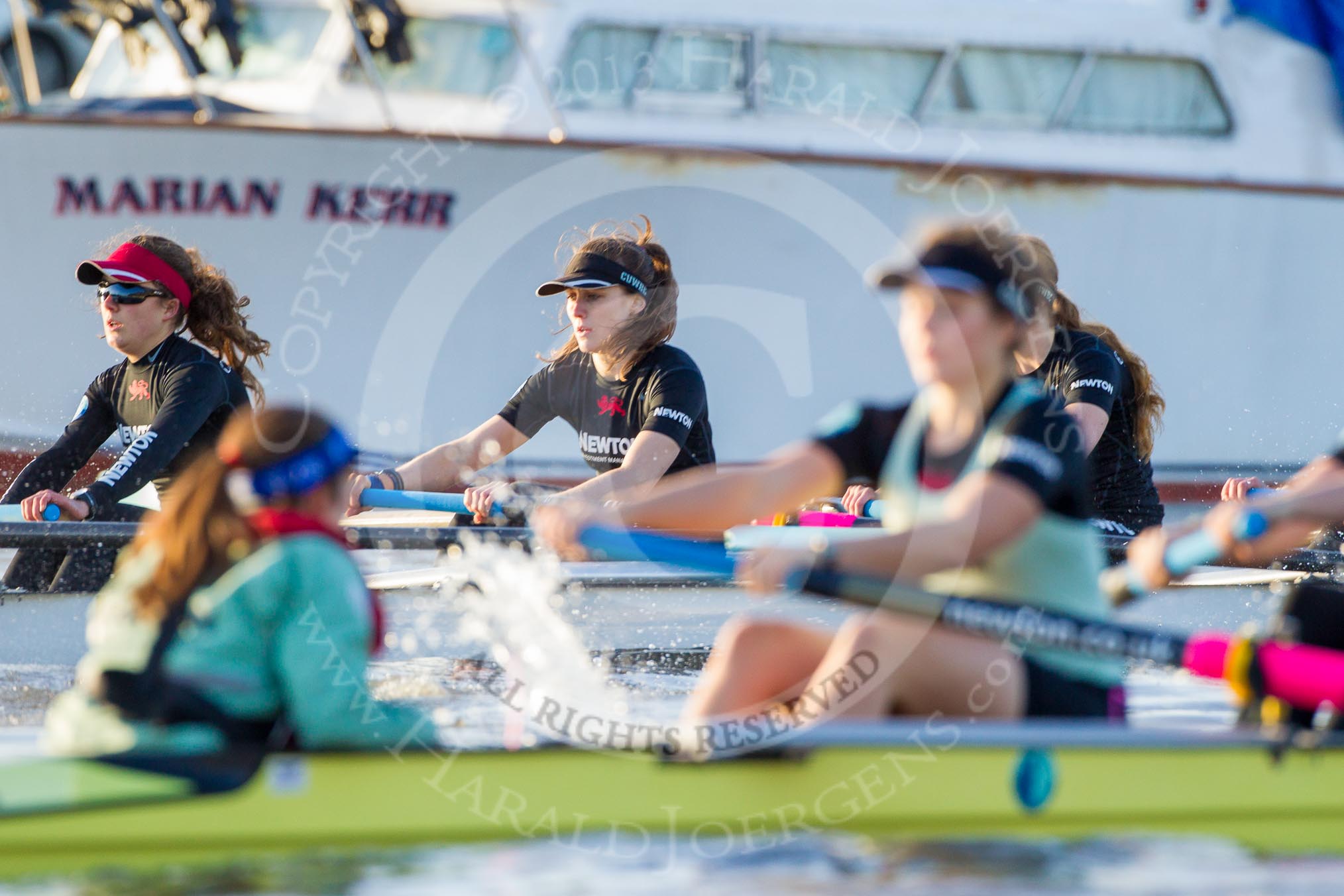 The Boat Race season 2014 - Women's Trial VIIIs(CUWBC, Cambridge): Wink Wink: 6 Fiona Macklin, 5 Caroline Reid..
River Thames between Putney Bridge and Mortlake,
London SW15,

United Kingdom,
on 19 December 2013 at 14:03, image #323