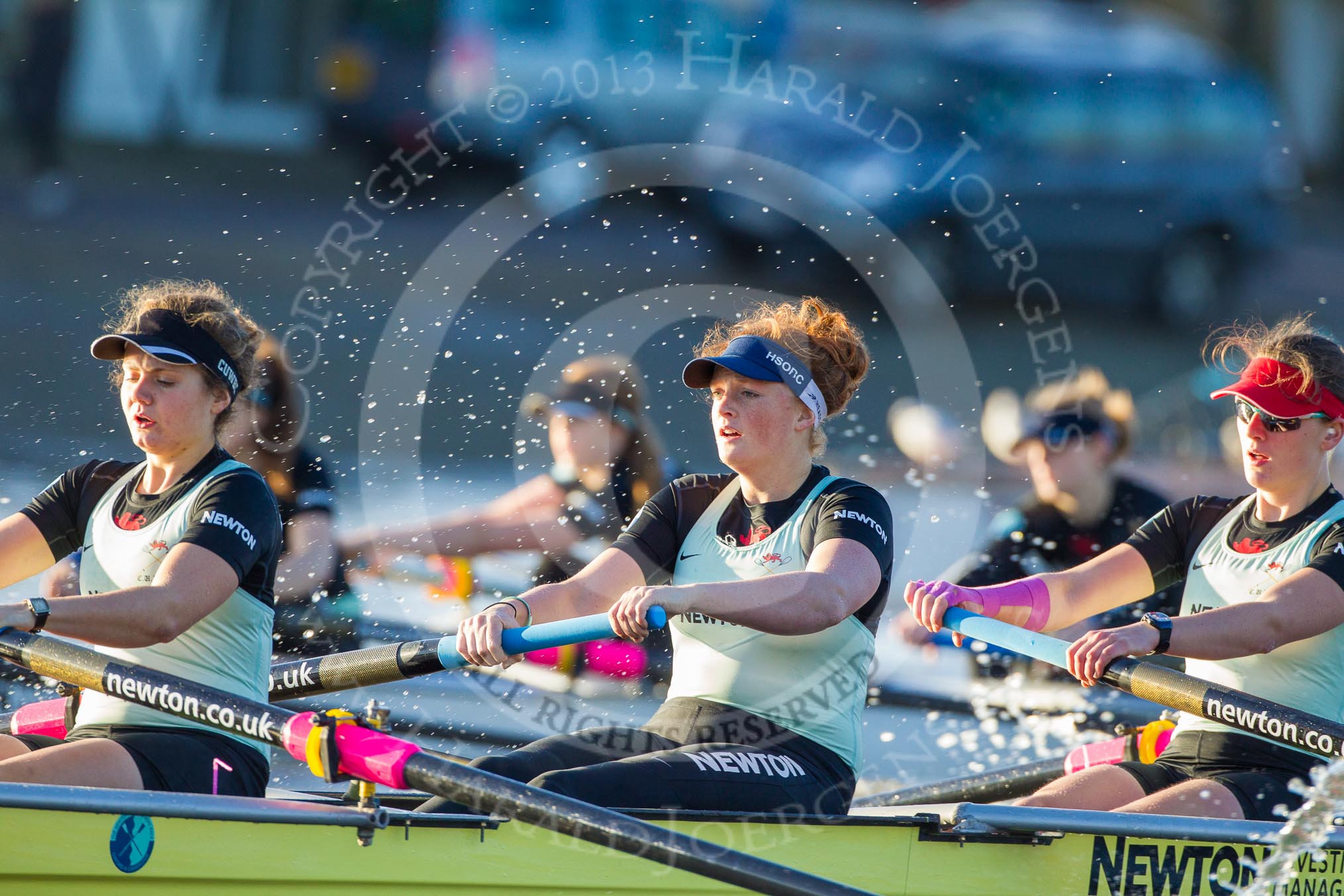 The Boat Race season 2014 - Women's Trial VIIIs(CUWBC, Cambridge): Nudge Nudge: Stroke Holly Game, 7 Izzy Vyvyan, 6 Kate Ashley..
River Thames between Putney Bridge and Mortlake,
London SW15,

United Kingdom,
on 19 December 2013 at 14:03, image #327