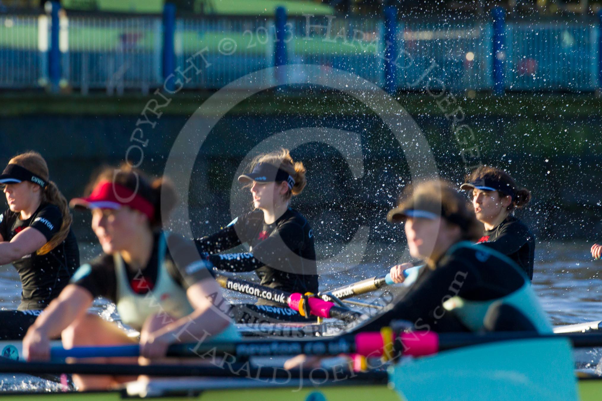 The Boat Race season 2014 - Women's Trial VIIIs(CUWBC, Cambridge): Wink Wink:  4 Sara Lackner, 3 Hannah Roberts, 2 Sarah Crowther..
River Thames between Putney Bridge and Mortlake,
London SW15,

United Kingdom,
on 19 December 2013 at 14:04, image #332