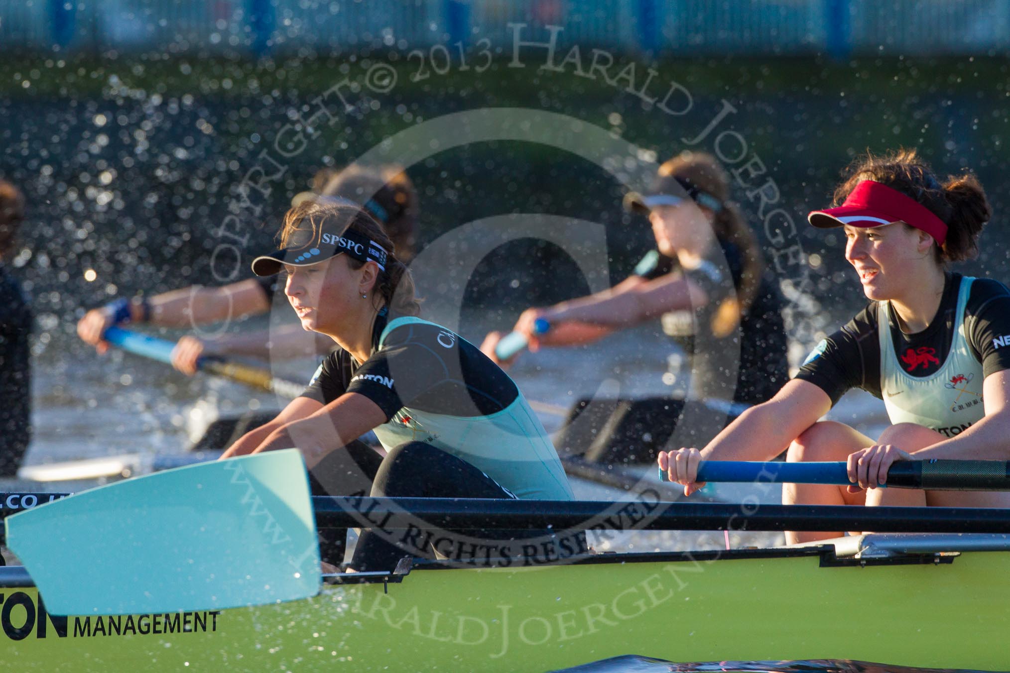 The Boat Race season 2014 - Women's Trial VIIIs(CUWBC, Cambridge): Nudge Nudge: 5 Valentina Futoryanova, 4 Catherine Foot..
River Thames between Putney Bridge and Mortlake,
London SW15,

United Kingdom,
on 19 December 2013 at 14:04, image #334