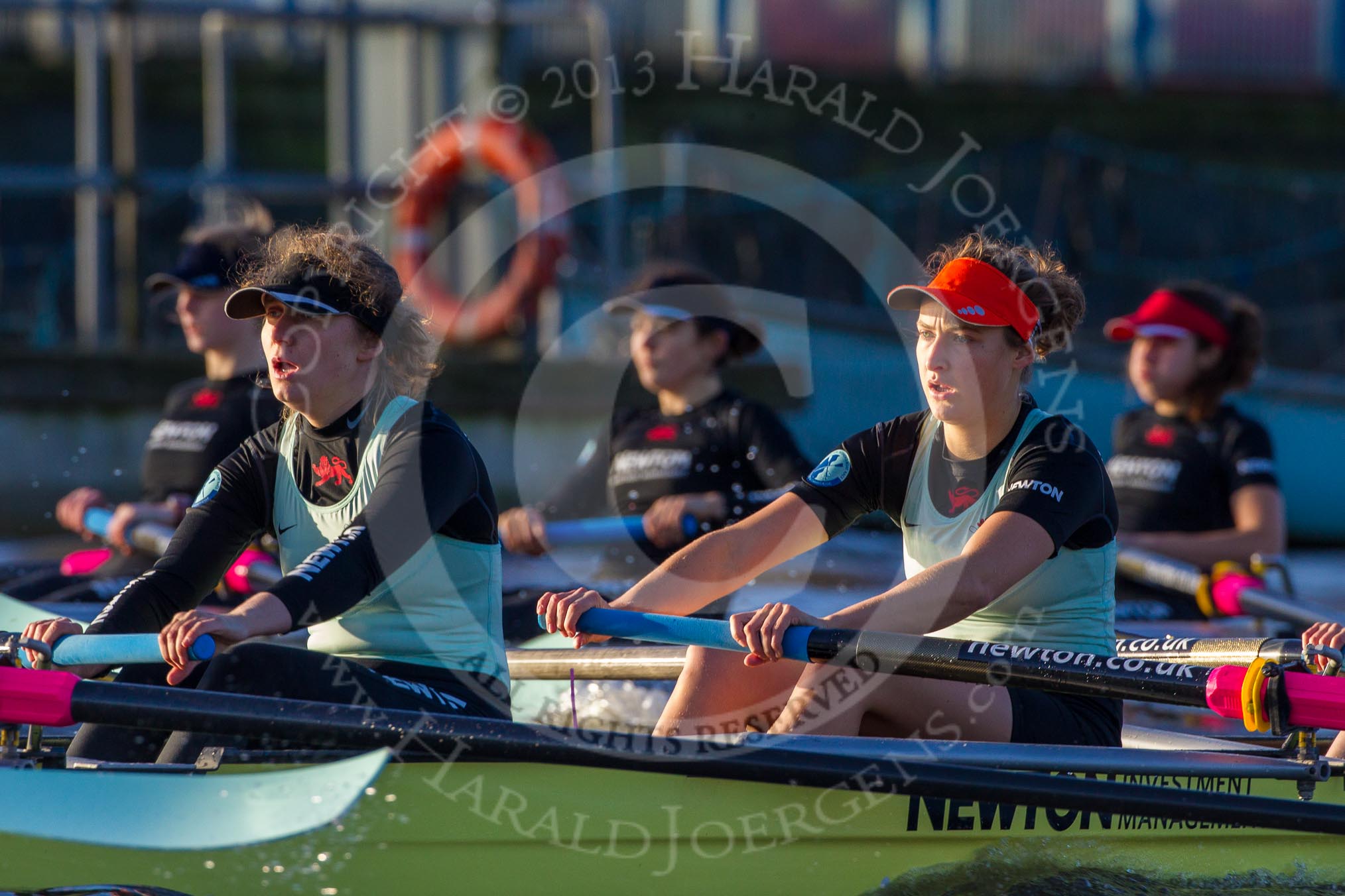 The Boat Race season 2014 - Women's Trial VIIIs(CUWBC, Cambridge): Nudge Nudge: 3 Hannah Evans, 2 Anouska Bartlett..
River Thames between Putney Bridge and Mortlake,
London SW15,

United Kingdom,
on 19 December 2013 at 14:04, image #343