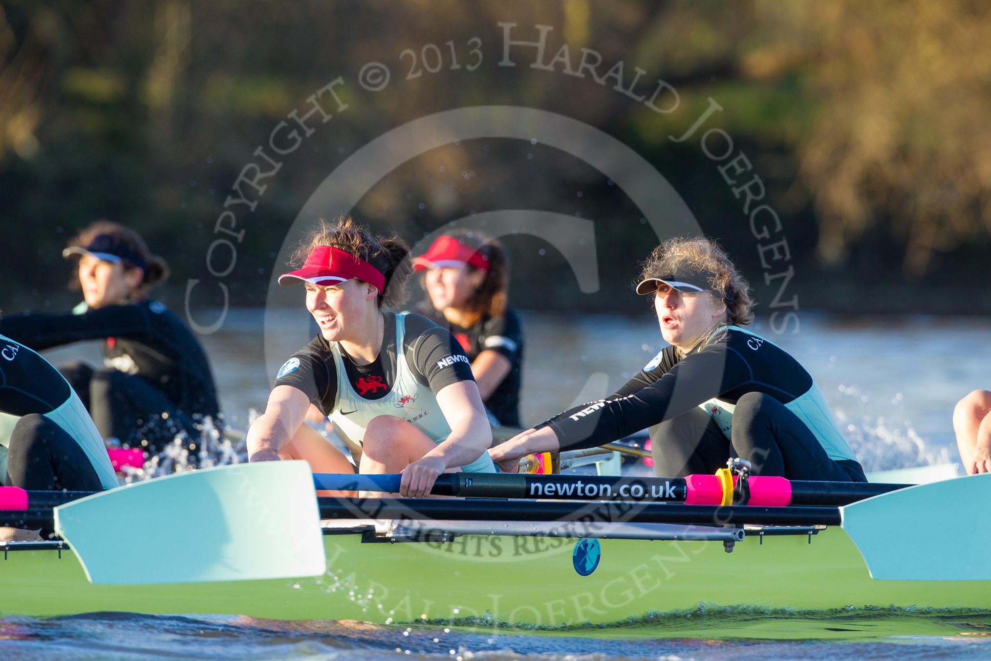 The Boat Race season 2014 - Women's Trial VIIIs(CUWBC, Cambridge): Nudge Nudge: 4 Catherine Foot, 3 Hannah Evans..
River Thames between Putney Bridge and Mortlake,
London SW15,

United Kingdom,
on 19 December 2013 at 14:06, image #372