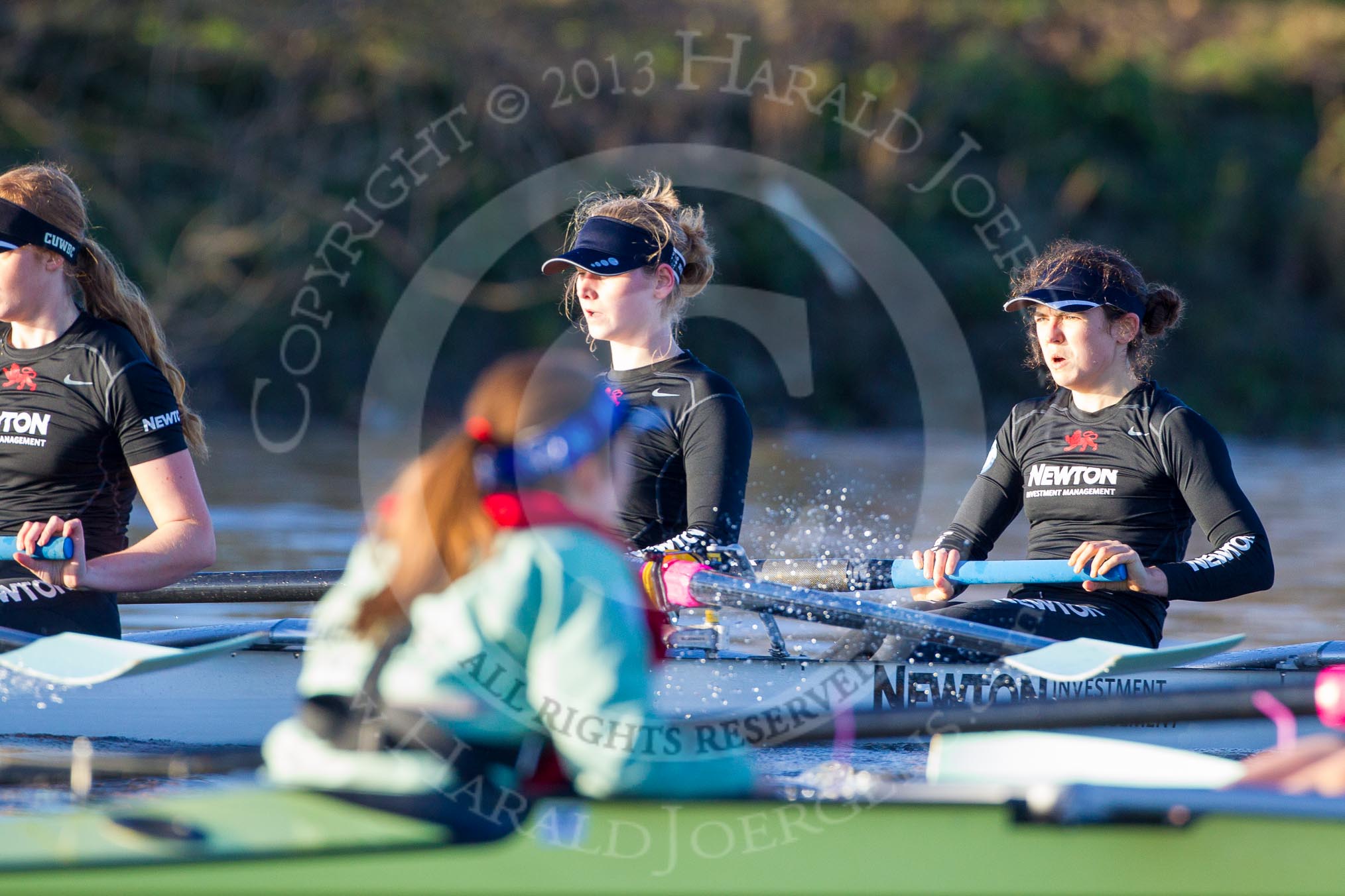 The Boat Race season 2014 - Women's Trial VIIIs(CUWBC, Cambridge): Wink Wink:  3 Hannah Roberts, 2 Sarah Crowther..
River Thames between Putney Bridge and Mortlake,
London SW15,

United Kingdom,
on 19 December 2013 at 14:07, image #382