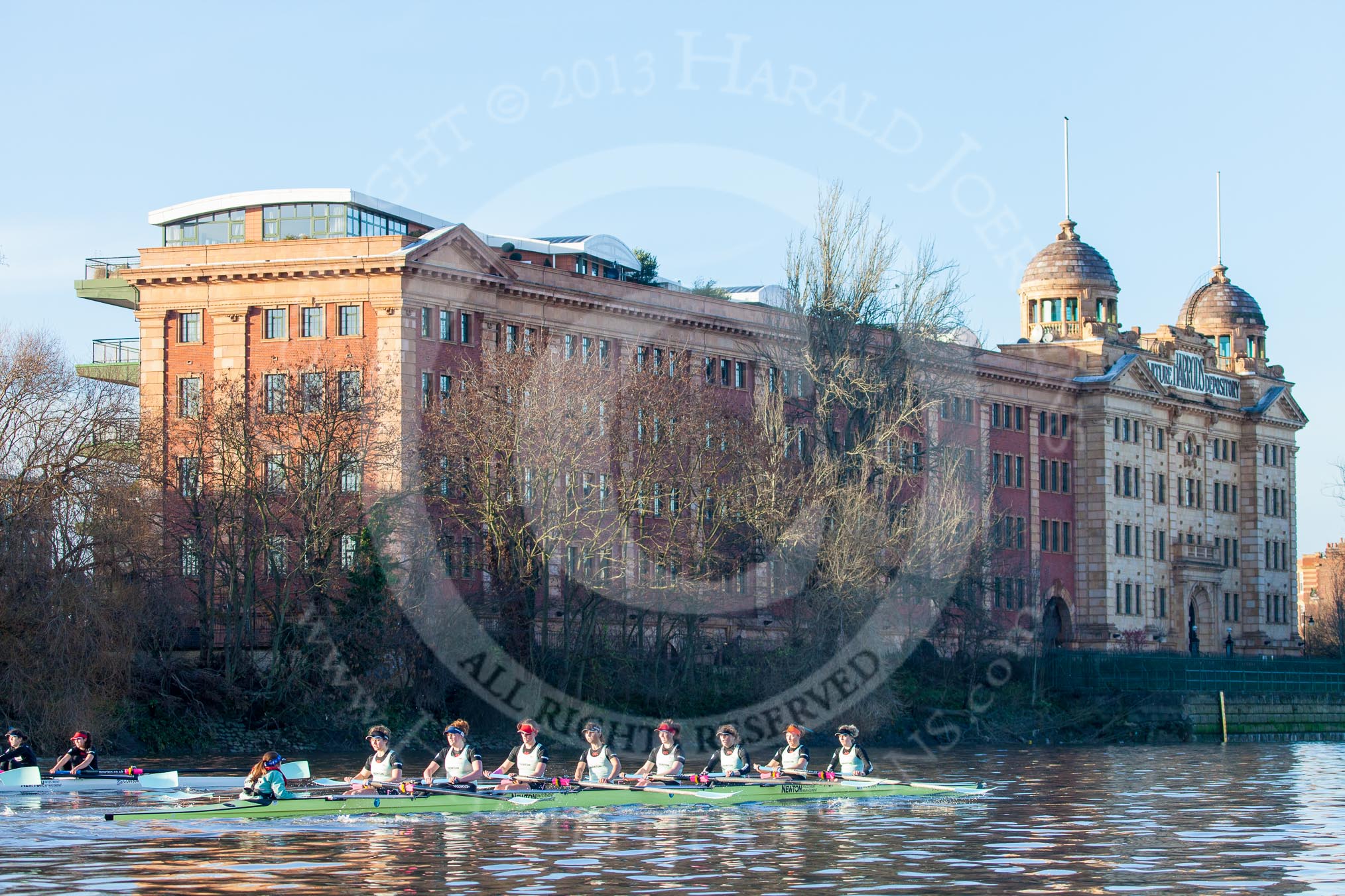 The Boat Race season 2014 - Women's Trial VIIIs(CUWBC, Cambridge): Nudge Nudge: Cox Esther Momcilovic, Stroke Holly Game,7 Izzy Vyvyan, 6 Kate Ashley, 5 Valentina Futoryanova, 4 Catherine Foot, 3 Hannah Evans, 2 Anouska Bartlett, Bow Lottie Meggitt..
River Thames between Putney Bridge and Mortlake,
London SW15,

United Kingdom,
on 19 December 2013 at 14:08, image #391