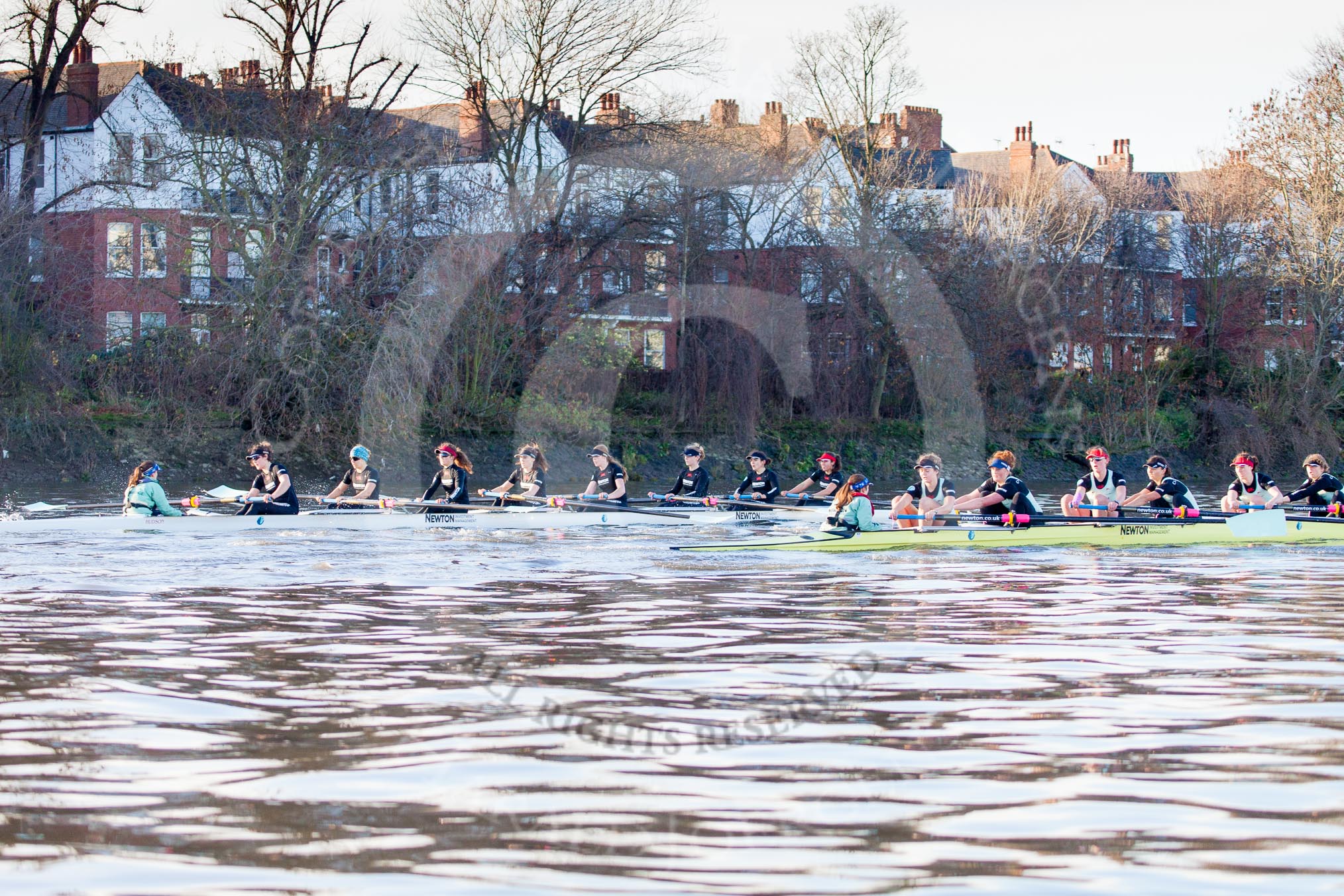 The Boat Race season 2014 - Women's Trial VIIIs(CUWBC, Cambridge): Nudge Nudge vs Wink Wink.
River Thames between Putney Bridge and Mortlake,
London SW15,

United Kingdom,
on 19 December 2013 at 14:09, image #398