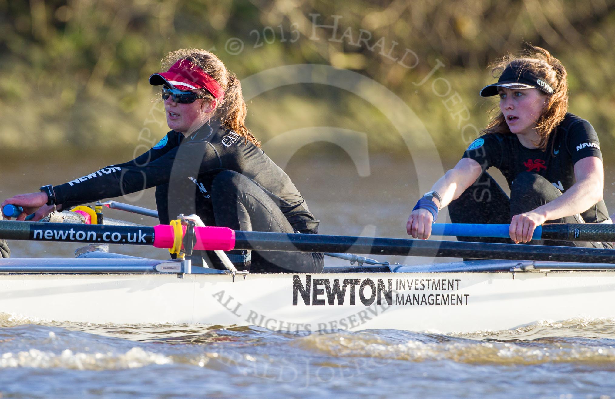 The Boat Race season 2014 - Women's Trial VIIIs(CUWBC, Cambridge): Wink Wink: 6 Fiona Macklin, 5 Caroline Reid..
River Thames between Putney Bridge and Mortlake,
London SW15,

United Kingdom,
on 19 December 2013 at 14:15, image #455