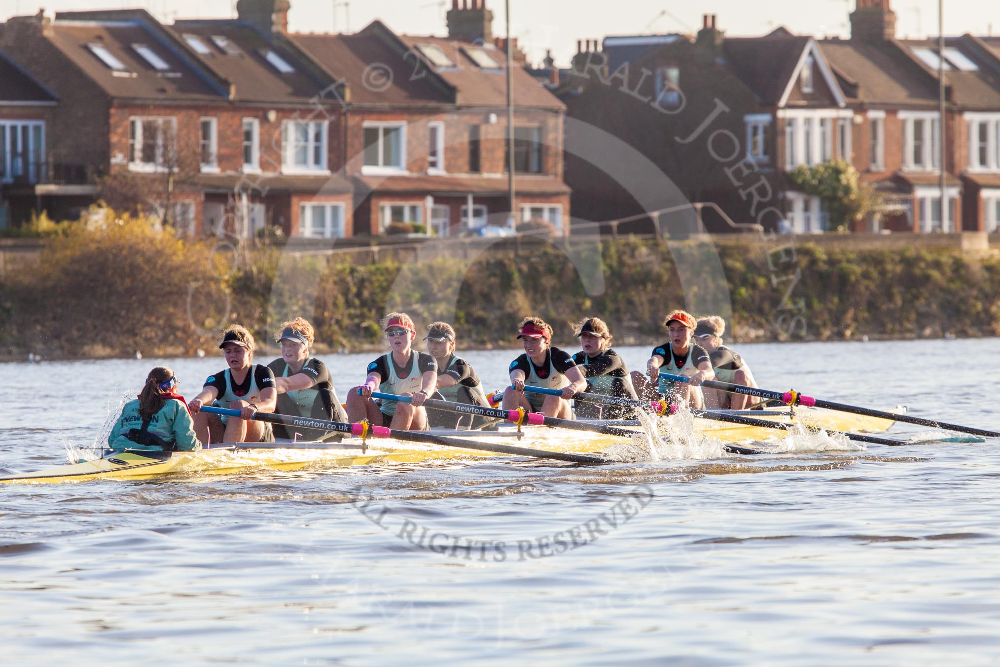 The Boat Race season 2014 - Women's Trial VIIIs(CUWBC, Cambridge): Nudge Nudge: Cox Esther Momcilovic, Stroke Holly Game,7 Izzy Vyvyan, 6 Kate Ashley, 5 Valentina Futoryanova, 4 Catherine Foot, 3 Hannah Evans, 2 Anouska Bartlett, Bow Lottie Meggitt..
River Thames between Putney Bridge and Mortlake,
London SW15,

United Kingdom,
on 19 December 2013 at 14:17, image #468