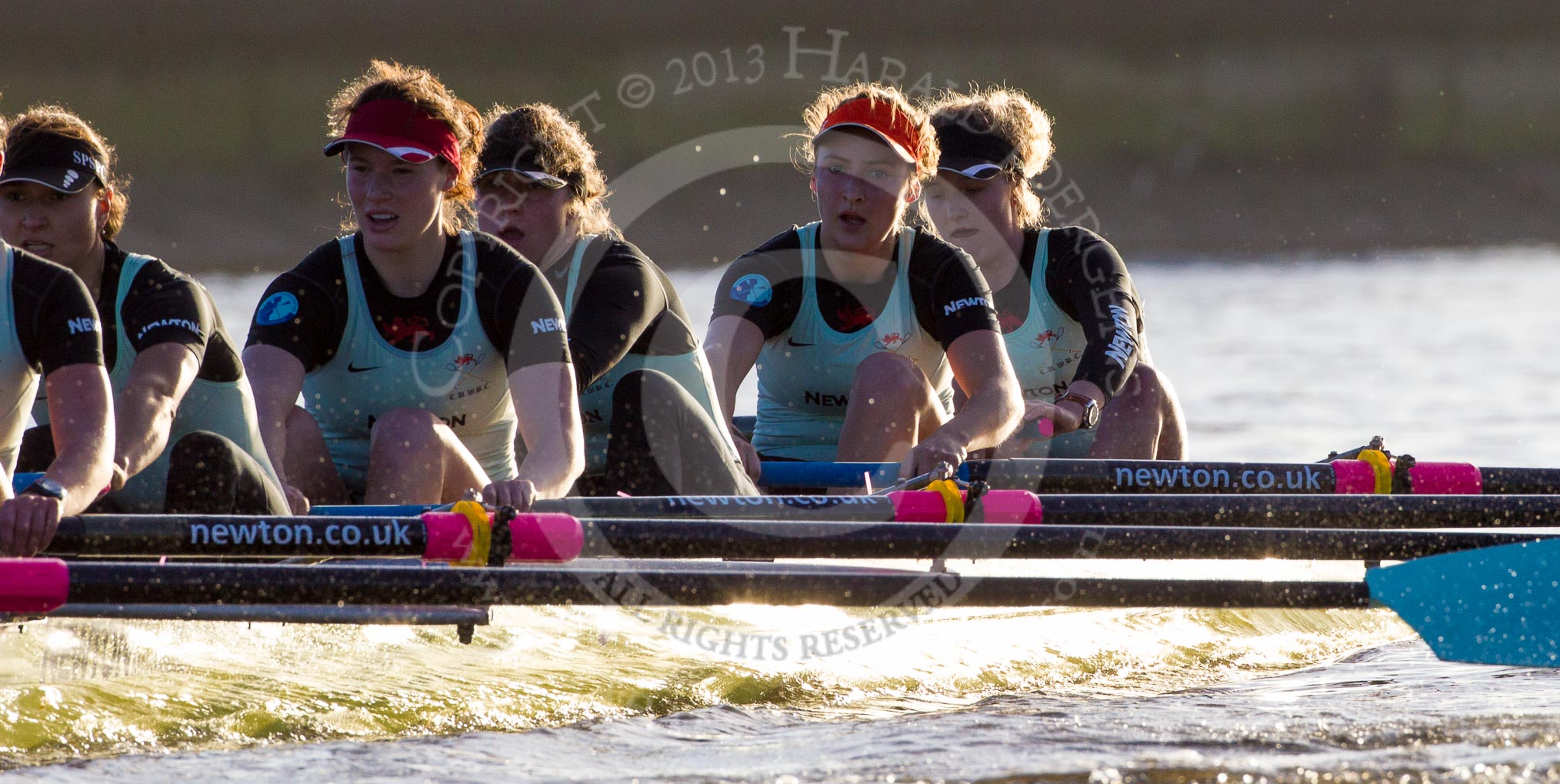 The Boat Race season 2014 - Women's Trial VIIIs(CUWBC, Cambridge): Nudge Nudge: 5 Valentina Futoryanova, 4 Catherine Foot, 3 Hannah Evans, 2 Anouska Bartlett, Bow Lottie Meggitt..
River Thames between Putney Bridge and Mortlake,
London SW15,

United Kingdom,
on 19 December 2013 at 14:18, image #471