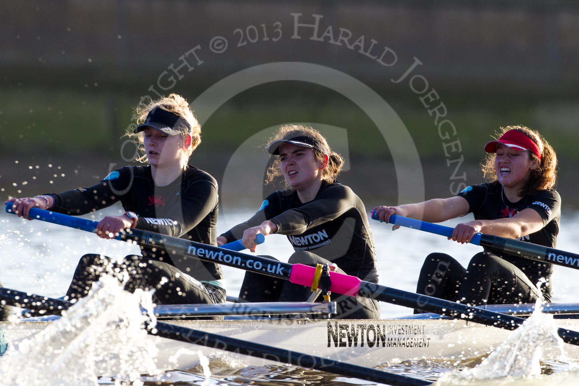 The Boat Race season 2014 - Women's Trial VIIIs(CUWBC, Cambridge): Wink Wink: 3 Hannah Roberts, 2 Sarah Crowther, Bow Ella Barnard..
River Thames between Putney Bridge and Mortlake,
London SW15,

United Kingdom,
on 19 December 2013 at 14:19, image #481