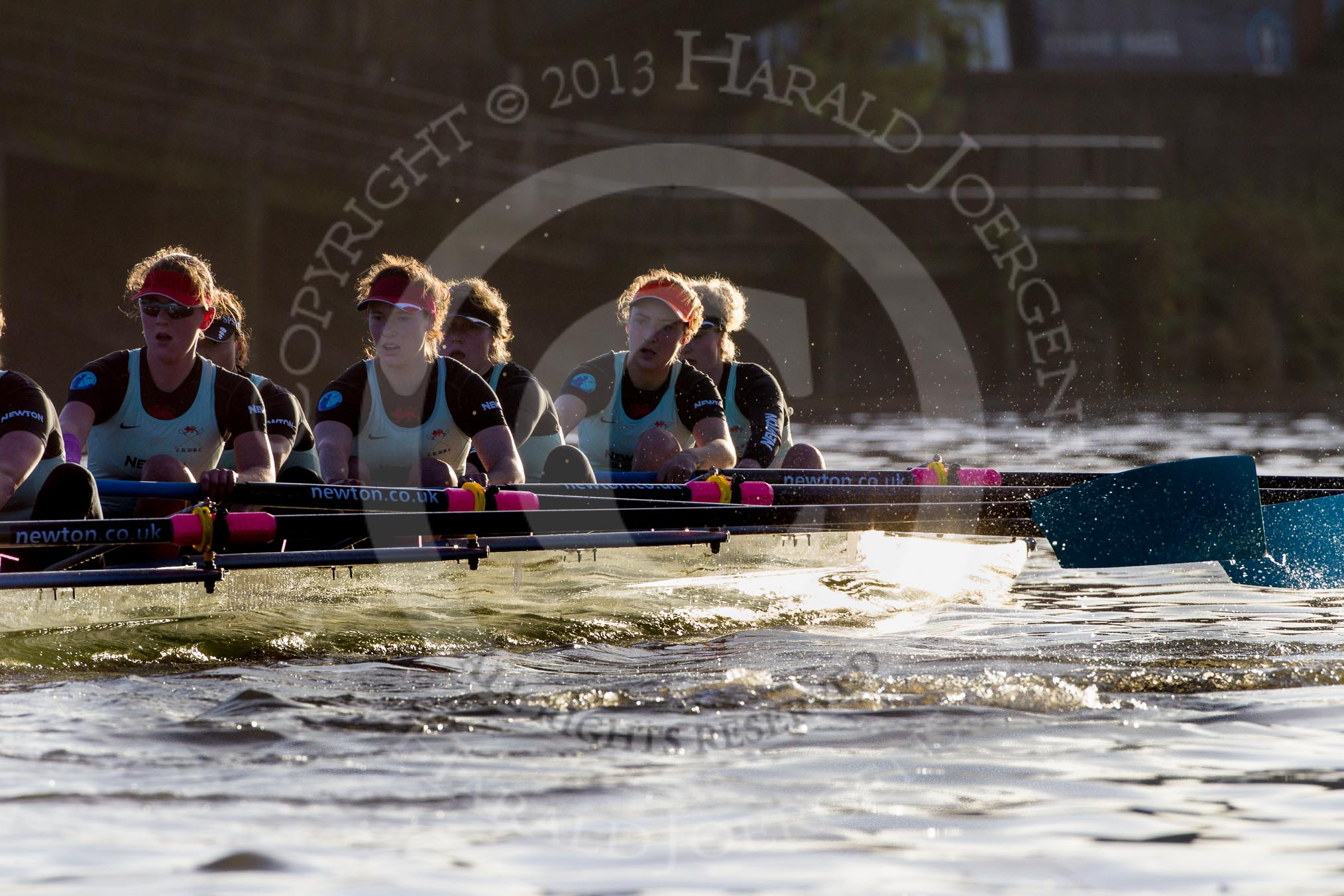 The Boat Race season 2014 - Women's Trial VIIIs(CUWBC, Cambridge): Nudge Nudge: 6 Kate Ashley, 5 Valentina Futoryanova, 4 Catherine Foot, 3 Hannah Evans, 2 Anouska Bartlett, Bow Lottie Meggitt..
River Thames between Putney Bridge and Mortlake,
London SW15,

United Kingdom,
on 19 December 2013 at 14:19, image #485