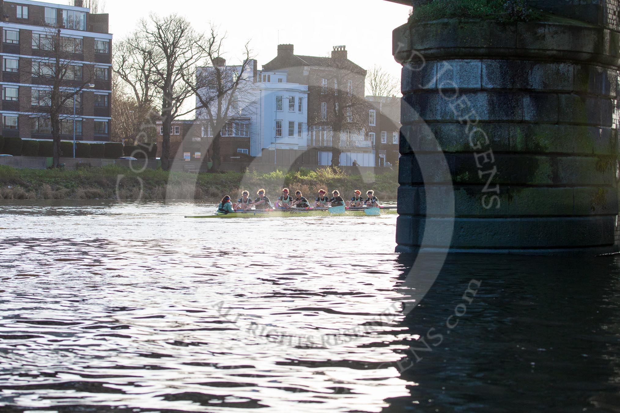 The Boat Race season 2014 - Women's Trial VIIIs(CUWBC, Cambridge): Nudge Nudge: Cox Esther Momcilovic, Stroke Holly Game,7 Izzy Vyvyan, 6 Kate Ashley, 5 Valentina Futoryanova, 4 Catherine Foot, 3 Hannah Evans, 2 Anouska Bartlett, Bow Lottie Meggitt..
River Thames between Putney Bridge and Mortlake,
London SW15,

United Kingdom,
on 19 December 2013 at 14:19, image #497