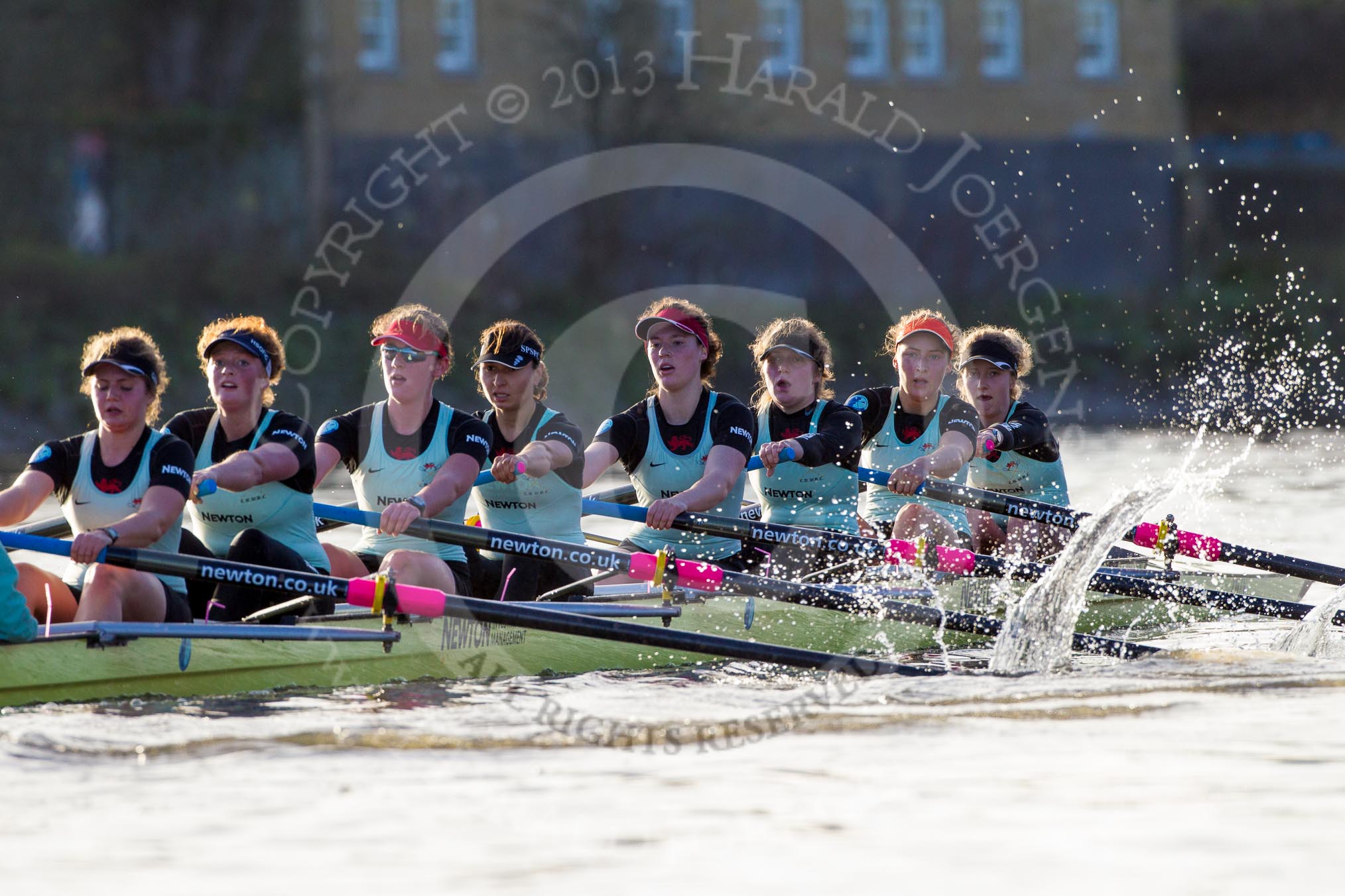 The Boat Race season 2014 - Women's Trial VIIIs(CUWBC, Cambridge): Nudge Nudge: Stroke Holly Game,7 Izzy Vyvyan, 6 Kate Ashley, 5 Valentina Futoryanova, 4 Catherine Foot, 3 Hannah Evans, 2 Anouska Bartlett, Bow Lottie Meggitt..
River Thames between Putney Bridge and Mortlake,
London SW15,

United Kingdom,
on 19 December 2013 at 14:20, image #500