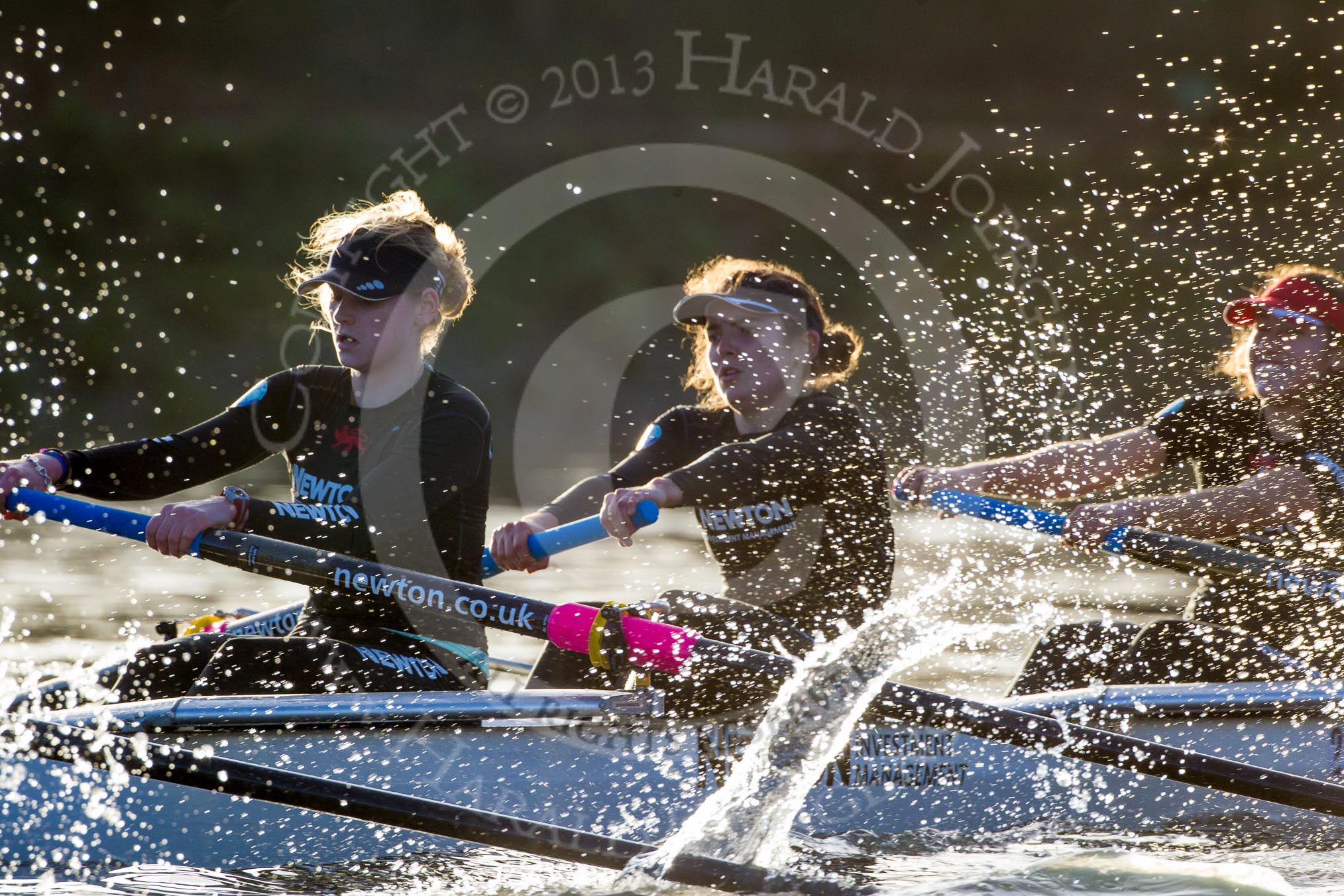 The Boat Race season 2014 - Women's Trial VIIIs(CUWBC, Cambridge): Wink Wink:  3 Hannah Roberts, 2 Sarah Crowther, Bow Ella Barnard..
River Thames between Putney Bridge and Mortlake,
London SW15,

United Kingdom,
on 19 December 2013 at 14:21, image #502