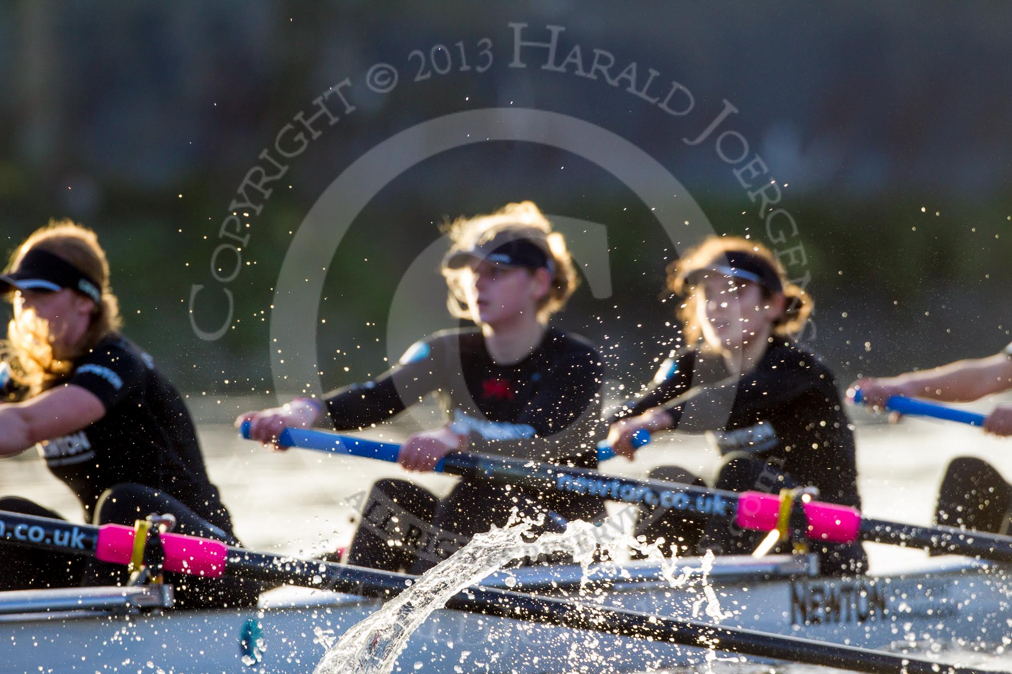 The Boat Race season 2014 - Women's Trial VIIIs(CUWBC, Cambridge): Wink Wink:  4 Sara Lackner, 3 Hannah Roberts, 2 Sarah Crowther..
River Thames between Putney Bridge and Mortlake,
London SW15,

United Kingdom,
on 19 December 2013 at 14:21, image #507