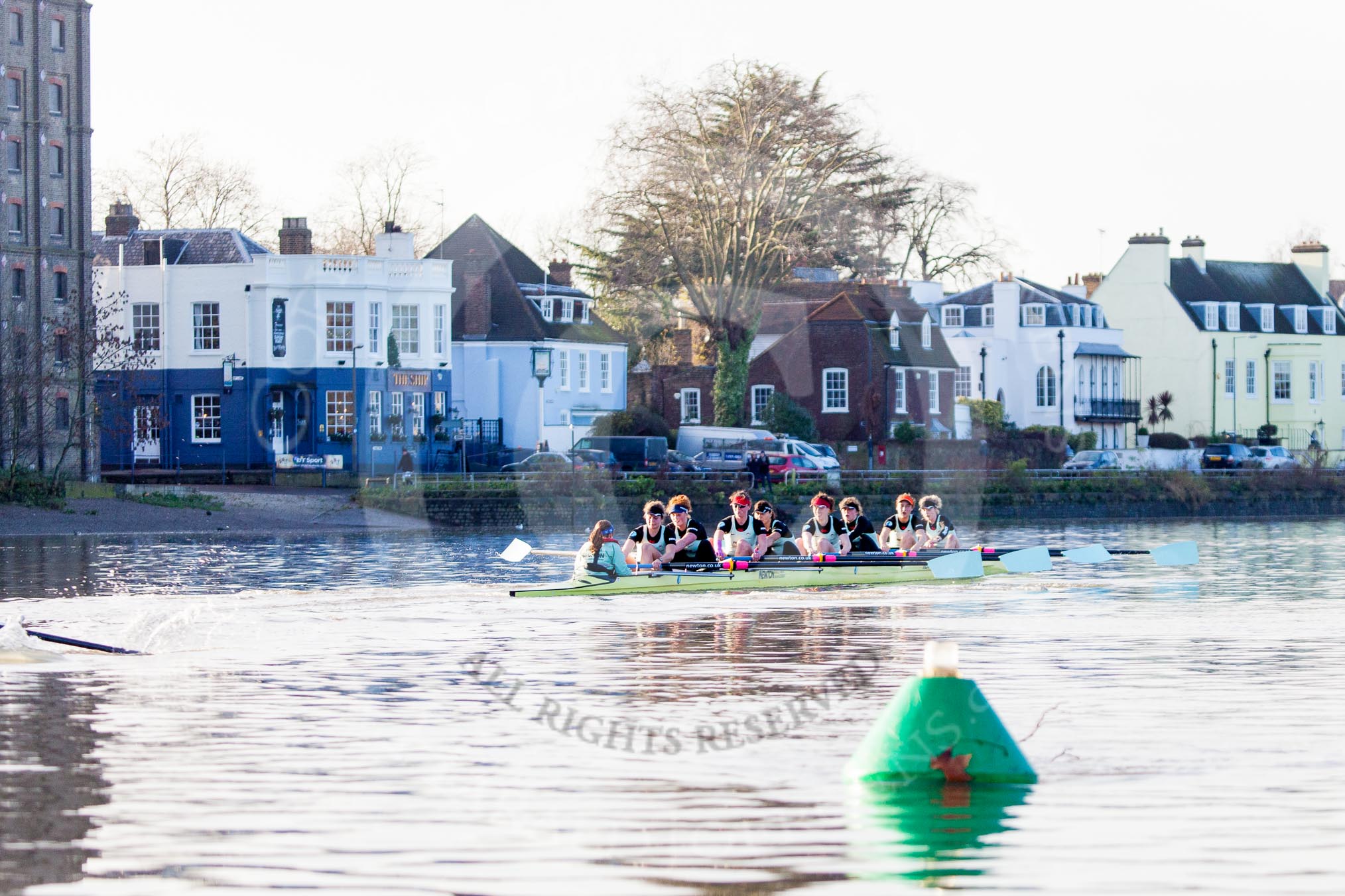 The Boat Race season 2014 - Women's Trial VIIIs(CUWBC, Cambridge): Nudge Nudge: Cox Esther Momcilovic, Stroke Holly Game,7 Izzy Vyvyan, 6 Kate Ashley, 5 Valentina Futoryanova, 4 Catherine Foot, 3 Hannah Evans, 2 Anouska Bartlett, Bow Lottie Meggitt..
River Thames between Putney Bridge and Mortlake,
London SW15,

United Kingdom,
on 19 December 2013 at 14:22, image #516