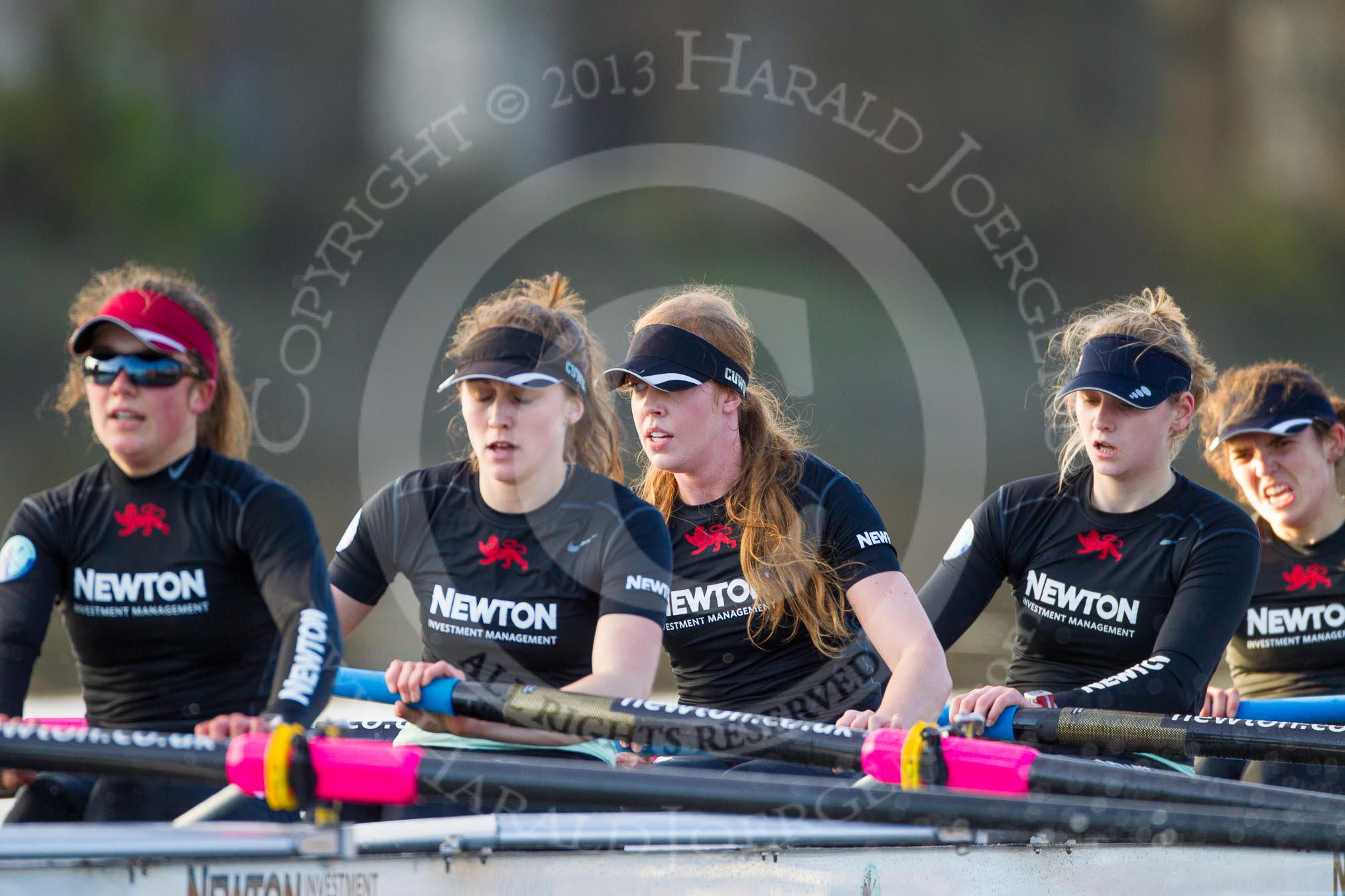 The Boat Race season 2014 - Women's Trial VIIIs(CUWBC, Cambridge): Wink Wink:  6 Fiona Macklin, 5 Caroline Reid, 4 Sara Lackner, 3 Hannah Roberts, 2 Sarah Crowther..
River Thames between Putney Bridge and Mortlake,
London SW15,

United Kingdom,
on 19 December 2013 at 14:22, image #523