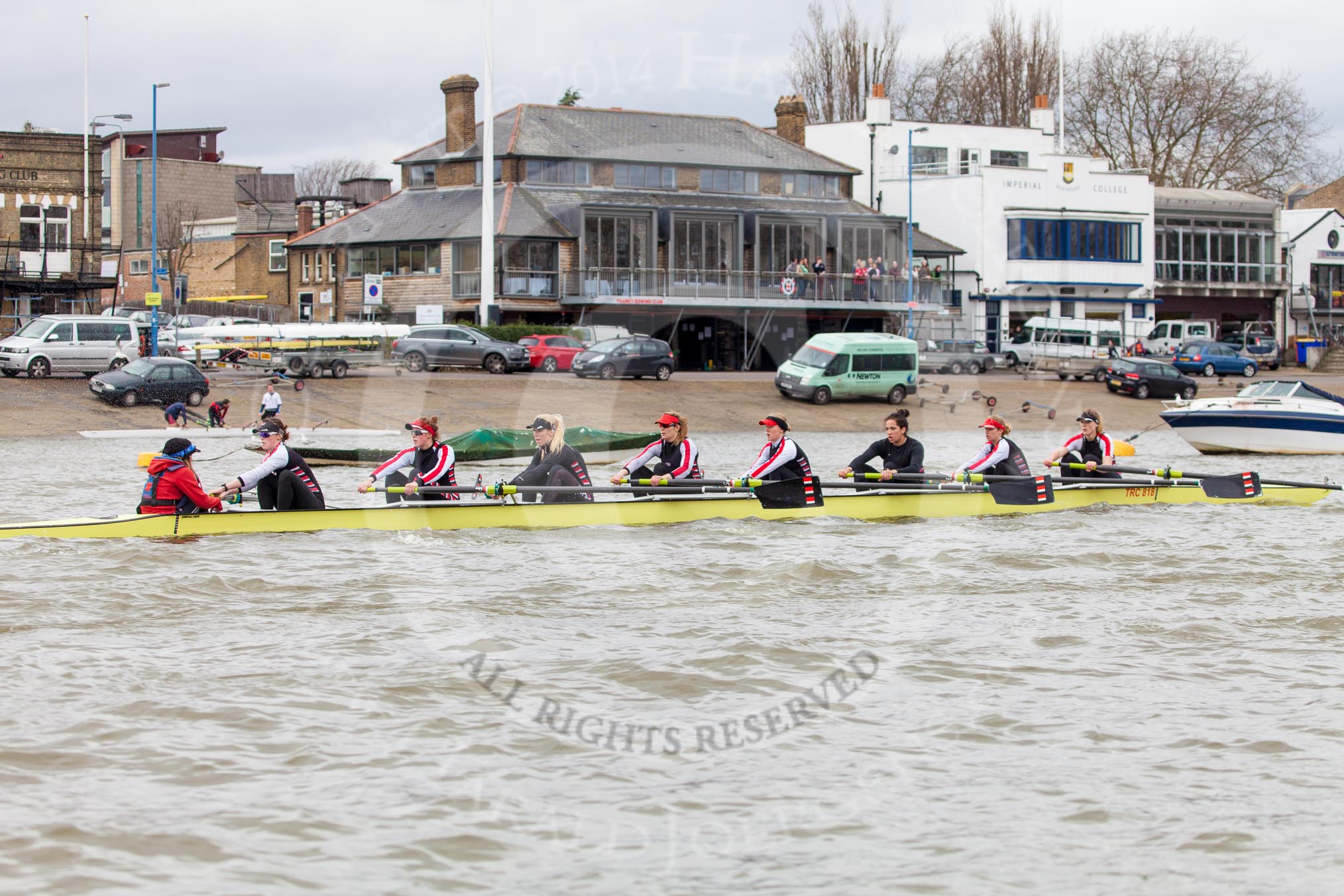 The Boat Race season 2014 - fixture CUWBC vs Thames RC: The Thames RC boat passing the Putney boat houses..




on 02 March 2014 at 13:11, image #54