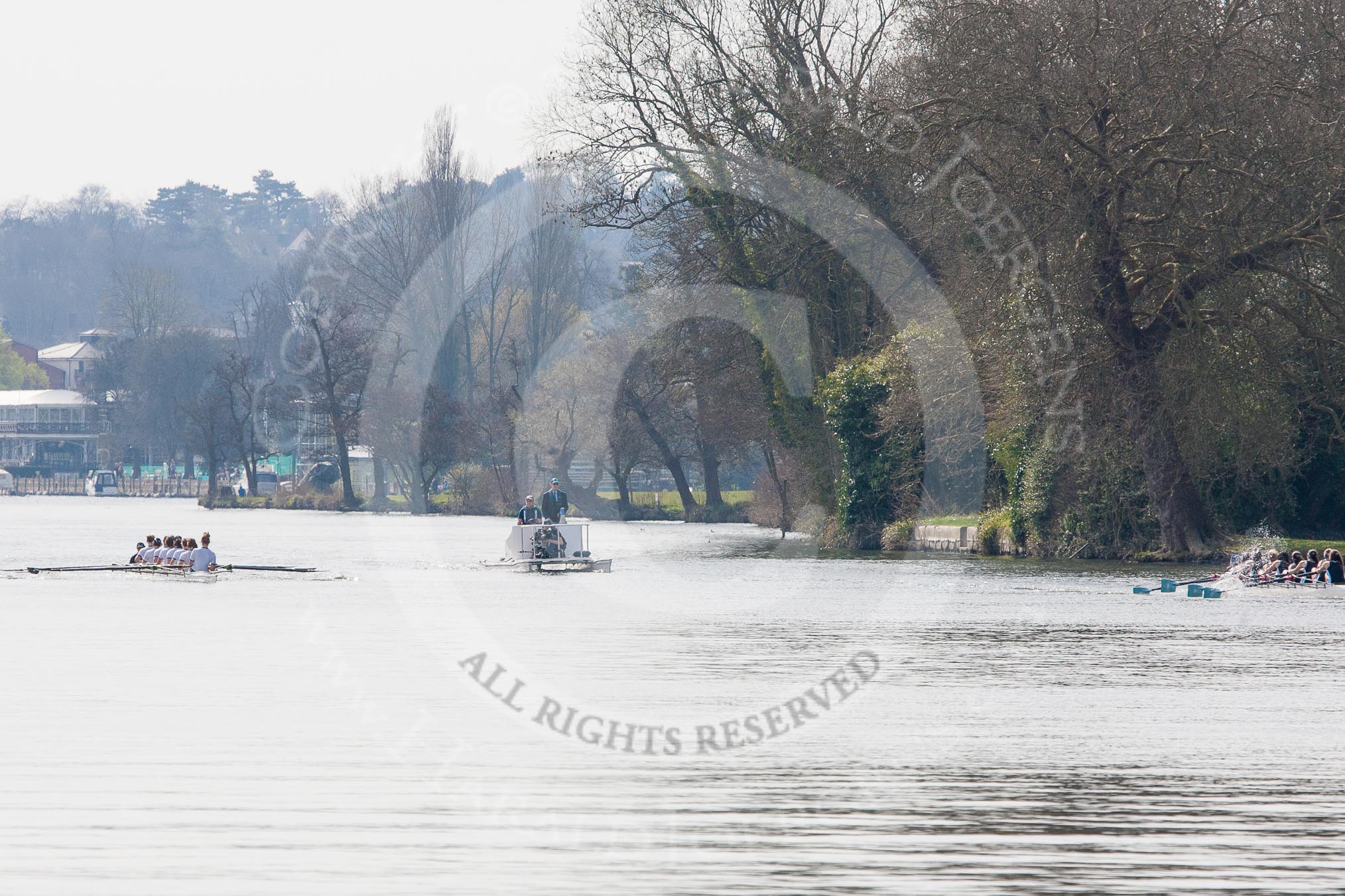 The Women's Boat Race and Henley Boat Races 2014: The Intercollegiate women's race. The Wadham College (Oxford) boat is on the very right, Trinity College (Cambridge) on the left..
River Thames,
Henley-on-Thames,
Buckinghamshire,
United Kingdom,
on 30 March 2014 at 13:26, image #8