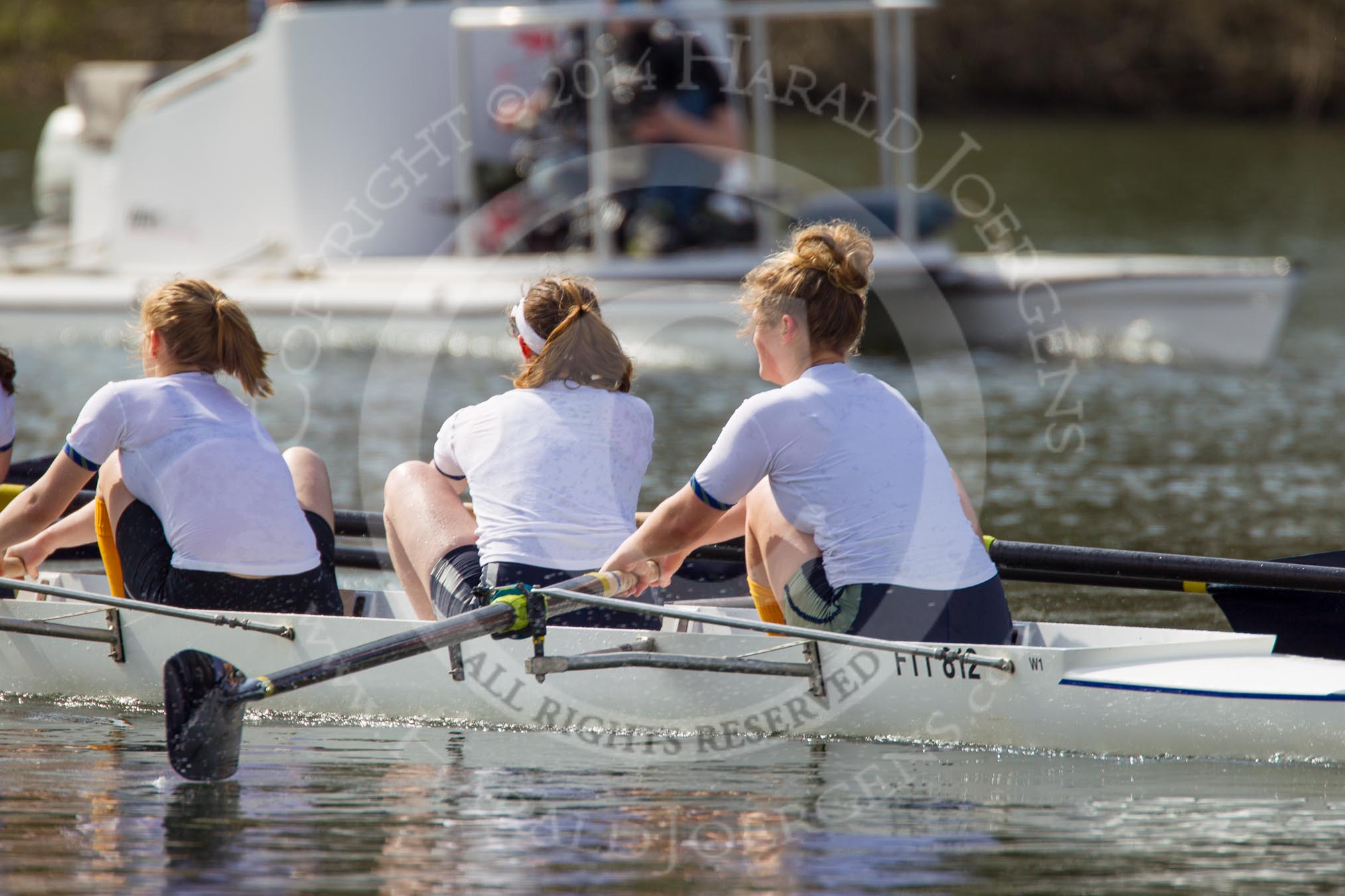 The Women's Boat Race and Henley Boat Races 2014: The Intercollegiate women's race. The Trinity College (Cambridge) boat with 3 seat Lydia Bass, 2 Alexa Pohl, bow Nina Kamcev..
River Thames,
Henley-on-Thames,
Buckinghamshire,
United Kingdom,
on 30 March 2014 at 13:27, image #14