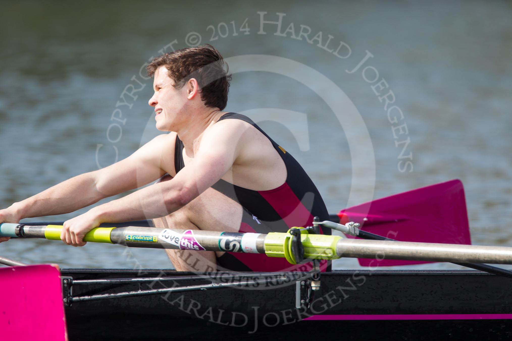 The Women's Boat Race and Henley Boat Races 2014: The Intercollegiate men's race. In the Downing College (Cambridge) boat at bow Ryan Mcpherson..
River Thames,
Henley-on-Thames,
Buckinghamshire,
United Kingdom,
on 30 March 2014 at 13:52, image #94