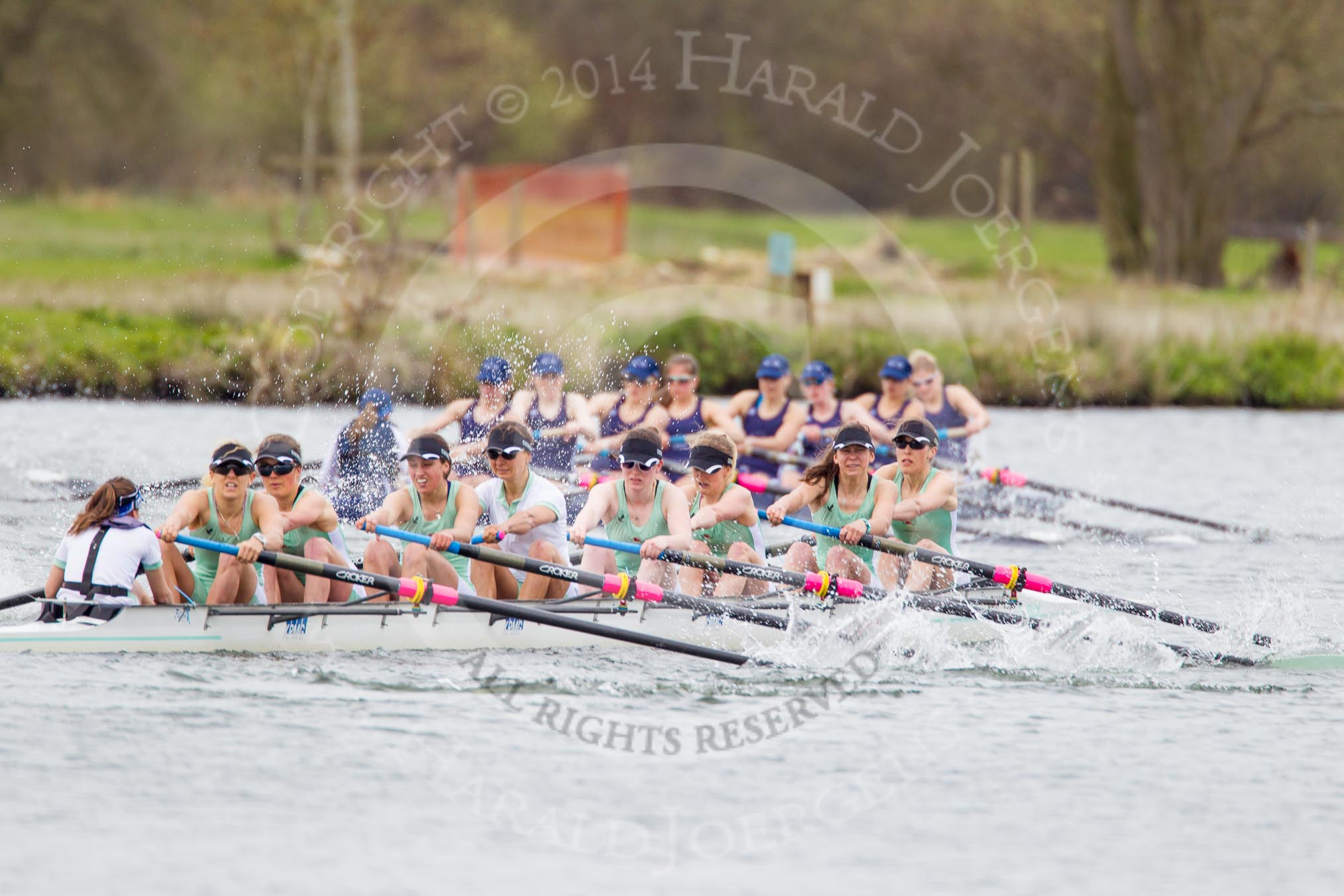 The Women's Boat Race and Henley Boat Races 2014: The Lightweight Women's Boat Race - OUWLRC are still in the lead, but the CUWBC Lightweights have reduced the distance..
River Thames,
Henley-on-Thames,
Buckinghamshire,
United Kingdom,
on 30 March 2014 at 14:49, image #244