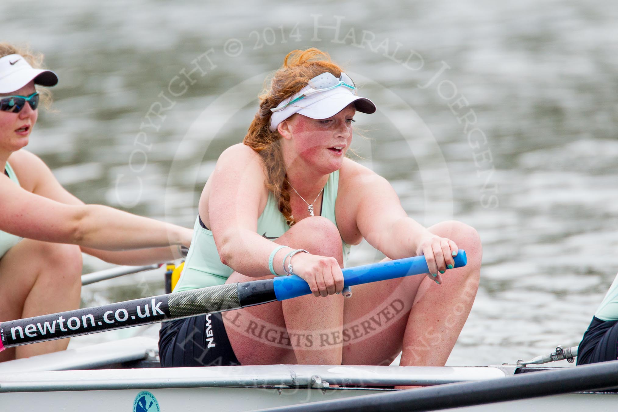 The Women's Boat Race and Henley Boat Races 2014: After  the Newton Women's Boat Race, the Cambridge crew is rowing back to Henley. Here, in the 3 seat, Holly Game, 4 Isabella Vyvyan..
River Thames,
Henley-on-Thames,
Buckinghamshire,
United Kingdom,
on 30 March 2014 at 15:23, image #347