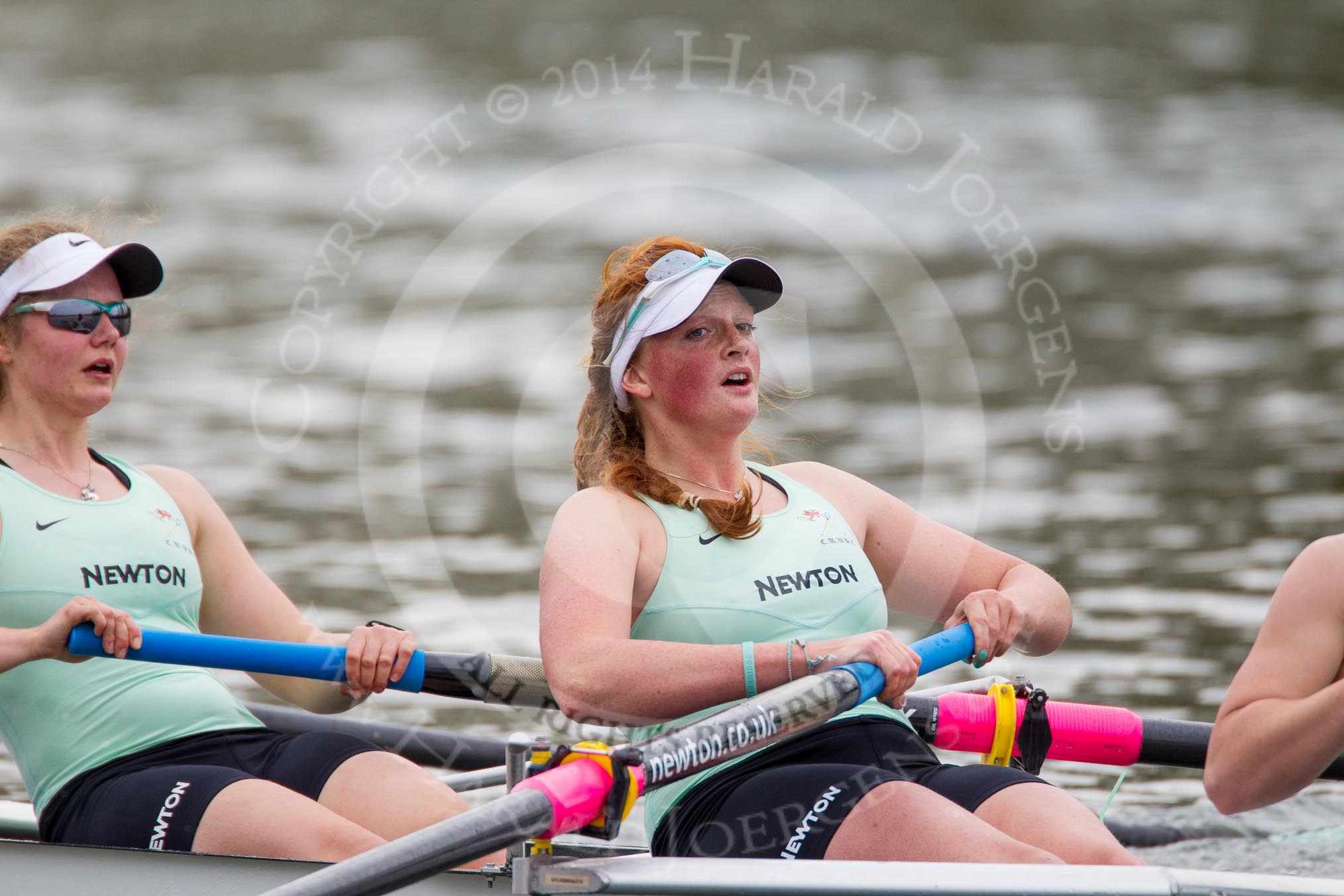 The Women's Boat Race and Henley Boat Races 2014: After  the Newton Women's Boat Race, the Cambridge crew is rowing back to Henley. Here, in the 3 seat, Holly Game, 4 Isabella Vyvyan..
River Thames,
Henley-on-Thames,
Buckinghamshire,
United Kingdom,
on 30 March 2014 at 15:23, image #348